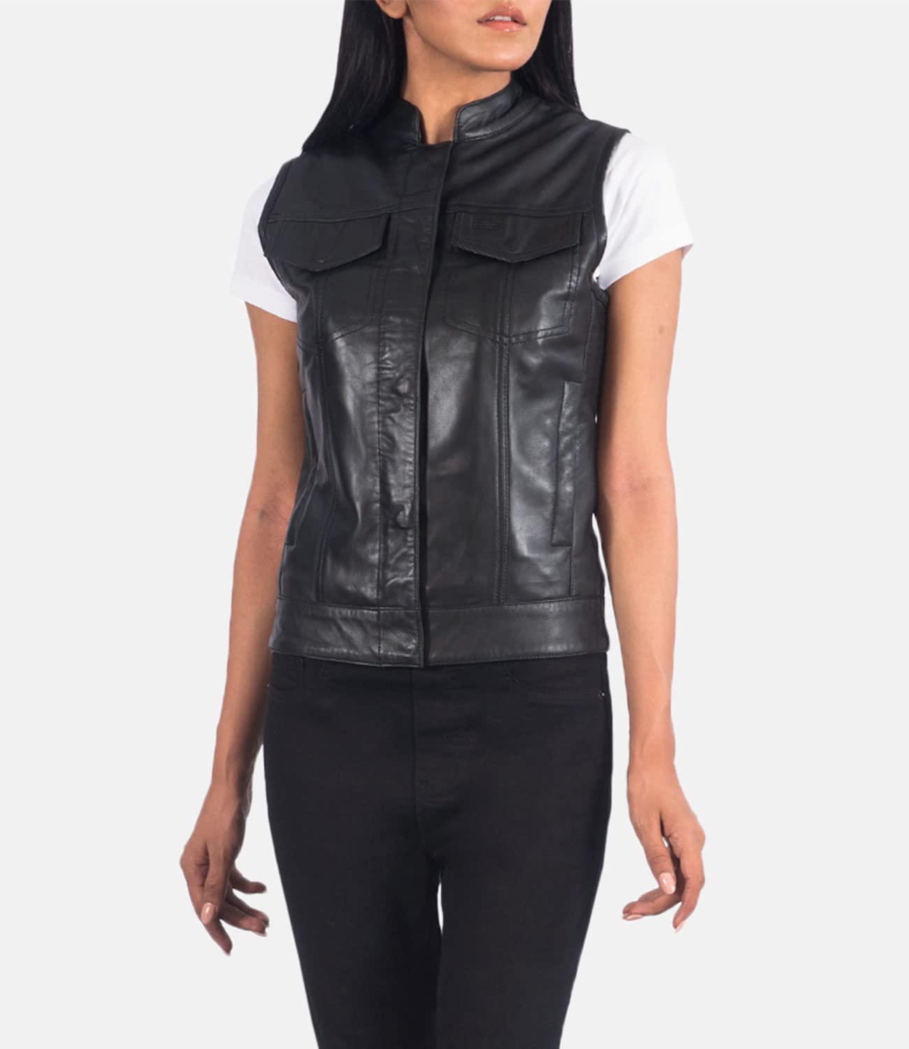 Rayne Women's Black & Brown Leather Moto Vest - Genuine Sheepskin Biker Vest for Women | Perfect for Motorcycle Riding, Casual Outfits & Fashion Layering