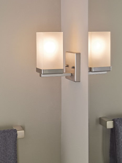 90 Degree 1 Globe Light Sconce Brushed Nickel Wall Mount - YB8861BN by Moen - Perfect for Bathroom Vanity, Hallway, or Bedroom Lighting