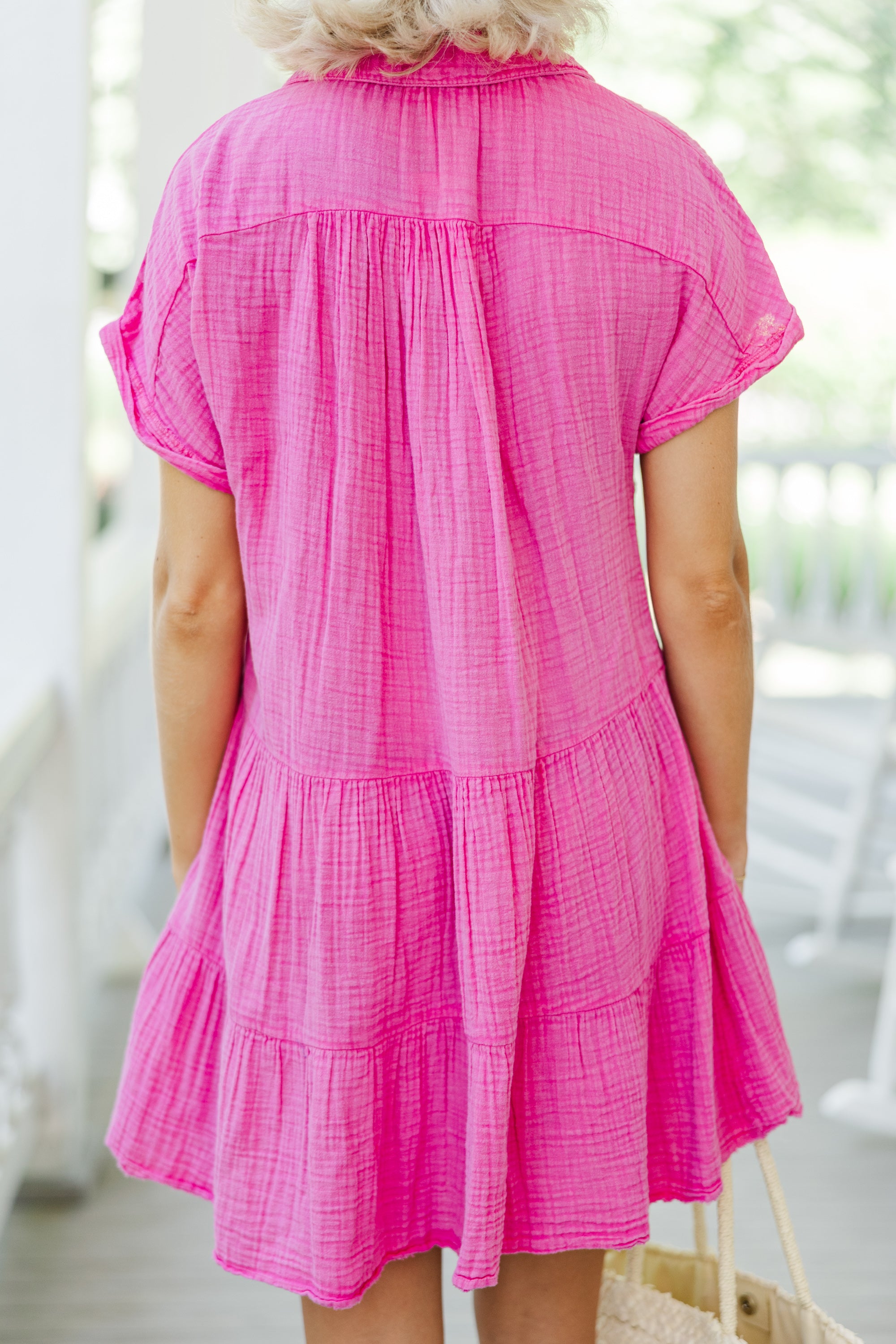 Fuchsia Pink Tiered Cotton Dress for Women - Flowy Summer Maxi Dress for Beach, Vacation & Casual Outings