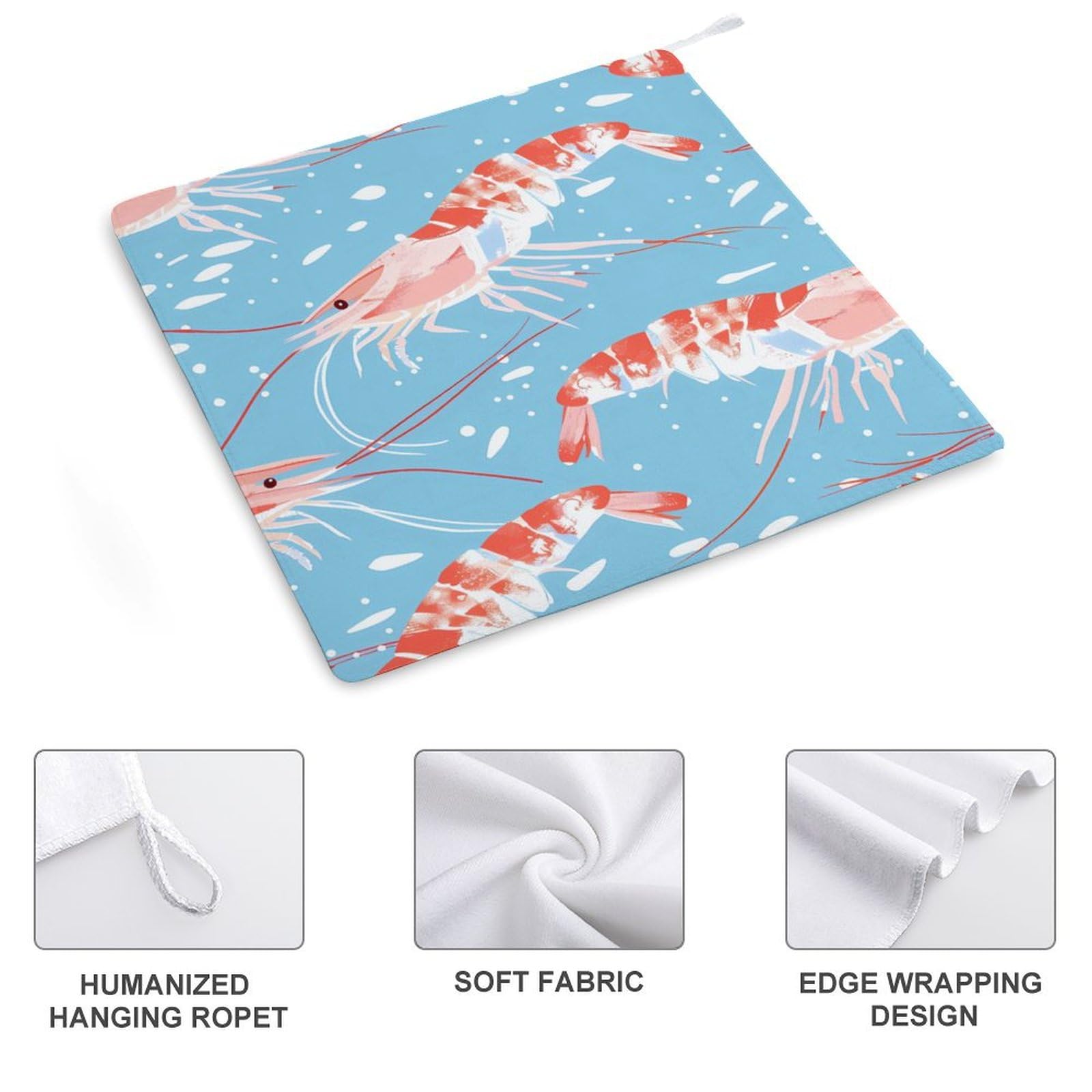 Premium Sweet Shrimp Square Hand Towels - Quick Dry Bathroom & Kitchen Towel with Hanging Loop - Soft Face Towel for Washing (1PC) - Perfect for Guest Bathrooms, Spa Days & Kitchen Use