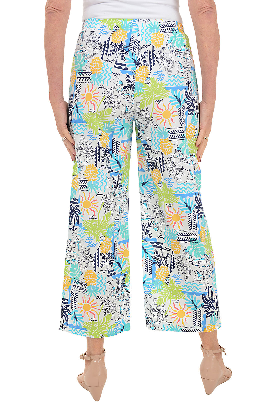 Stylish Grecian Coast Resort Crop Pants - Women's High Waisted Summer Vacation Beachwear for Travel & Relaxation