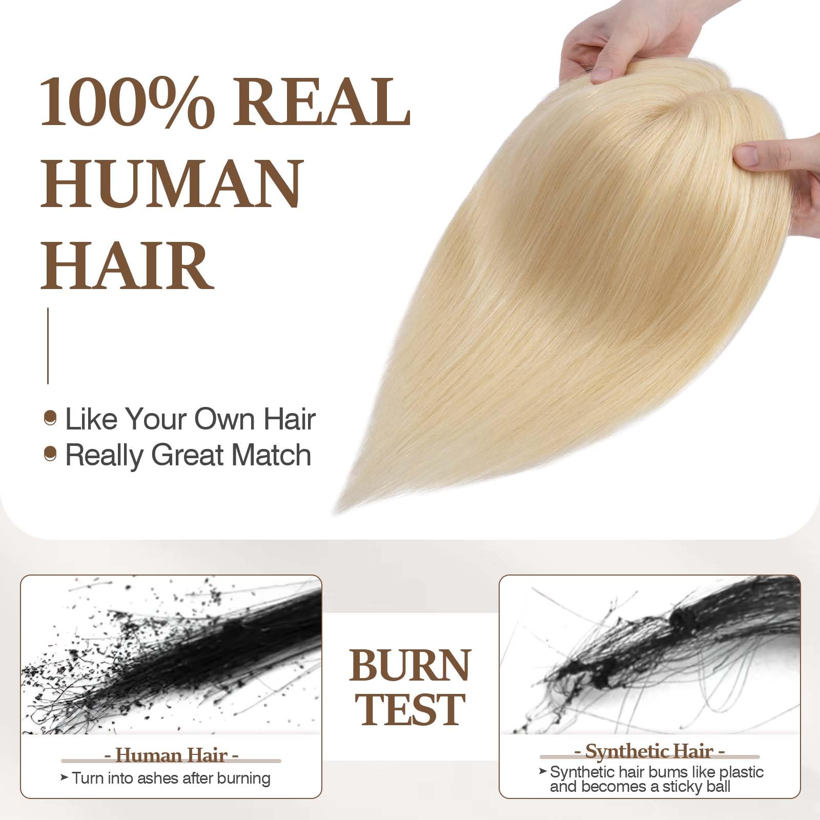 100% Human Hair Toppers for Women - Remy Clip-In Hair Topper with Silk Base for Thinning Hair | 10 Inch #613 Bleach Blonde | Perfect for Daily Wear, Special Occasions & Hair Volume Enhancement