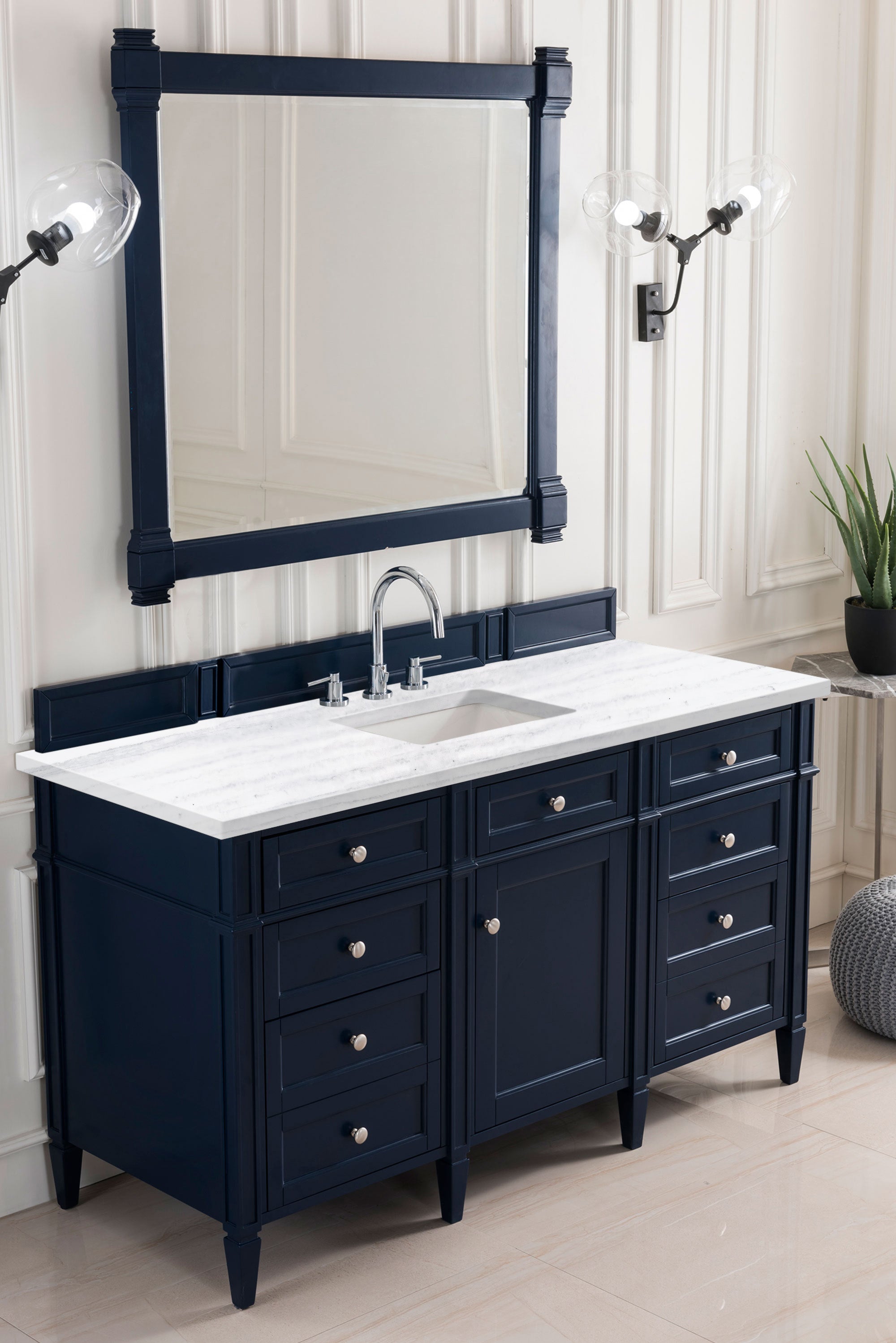 Brittany 60-Inch Victory Blue Single Bathroom Vanity with 3CM Arctic Fall Solid Surface Countertop - Perfect for Modern Master Bathrooms & Guest Suites
