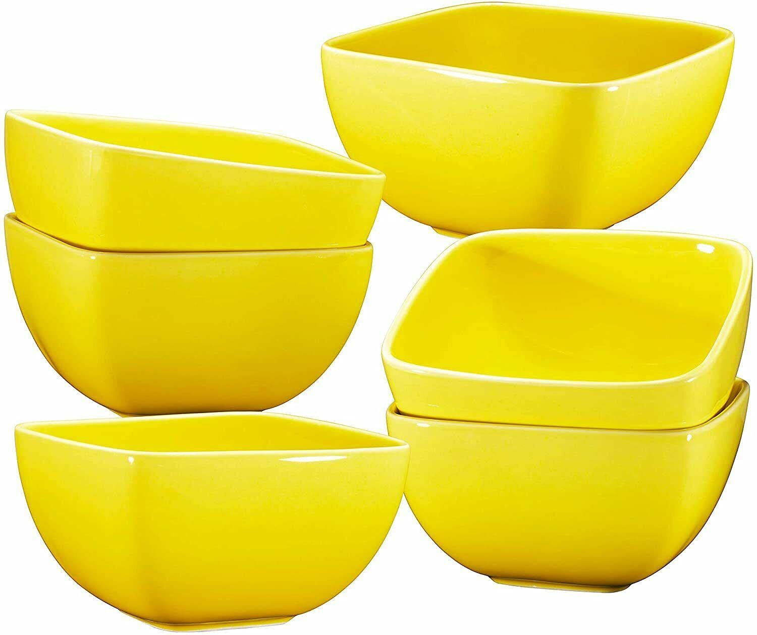 Ceramic Salad Bowls Set of 6 - 26oz Yellow Mixing Bowls for Kitchen & Cooking