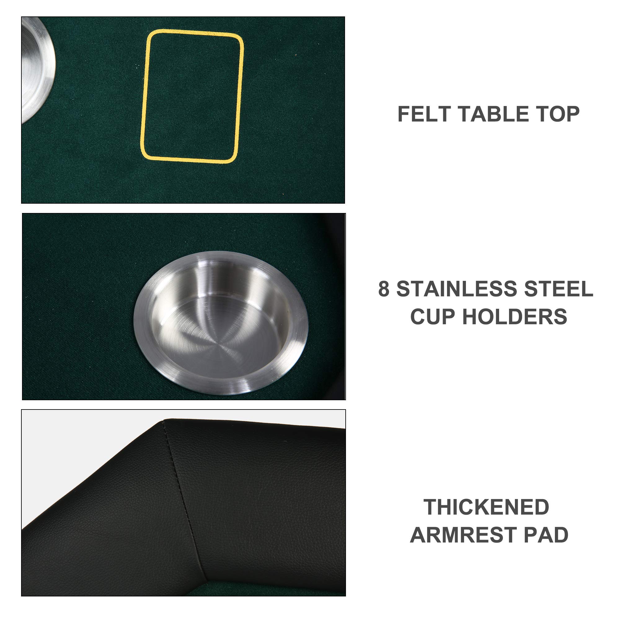 Premium Folding Poker Table for Texas Hold'em - Waterproof Felt Top with Stainless Steel Cup Holders - Perfect for Home Game Nights & Casino Parties