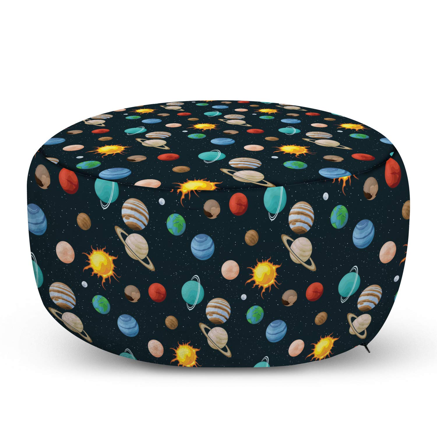 Ambesonne Universe Ottoman Pouf with Solar System Print - Decorative Foot Rest with Removable Cover for Living Room & Bedroom - Dark Teal & Multicolor Galaxy Design - Perfect for Space-Themed Decor, Sci-Fi Lovers & Cozy Home Accents