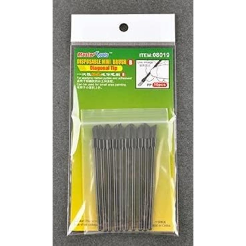 Master Tools Disposable Mini Diagonal Brush x 10 - Plastic Model Building Tools & Accessories for Hobby Kits (Item #08019) - Perfect for Miniature Painting, Warhammer, Gundam & Scale Model Detailing