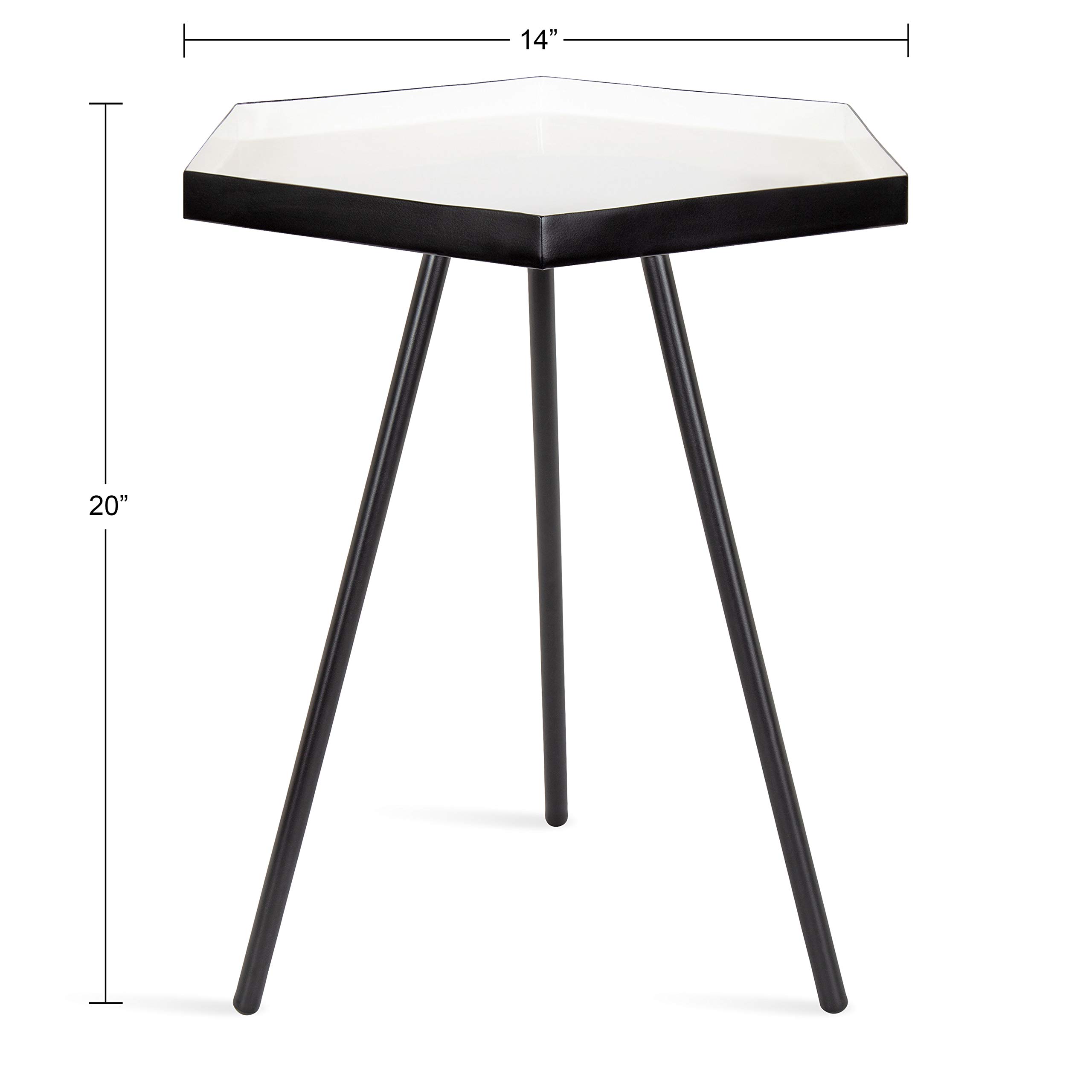 Modern Hexagon Side Table - 14x14x20 Inches White & Black Geometric End Table | Contemporary Accent Furniture for Living Room, Bedroom & Office Decor