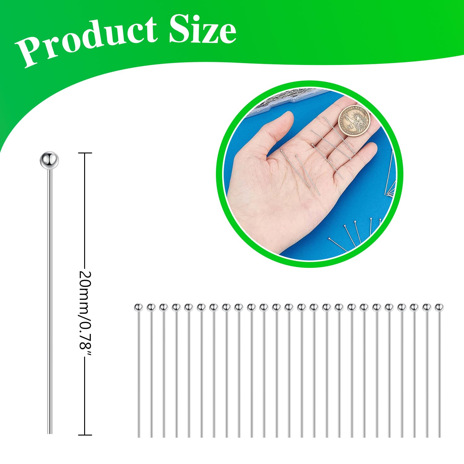 200Pcs Stainless Steel Jewelry Ball Head Pins, 0.79 inch/20mm Round Head Beading Pins for DIY Earrings, Necklaces & Craft Making - Perfect for Jewelry Design, Beadwork & Handmade Gifts