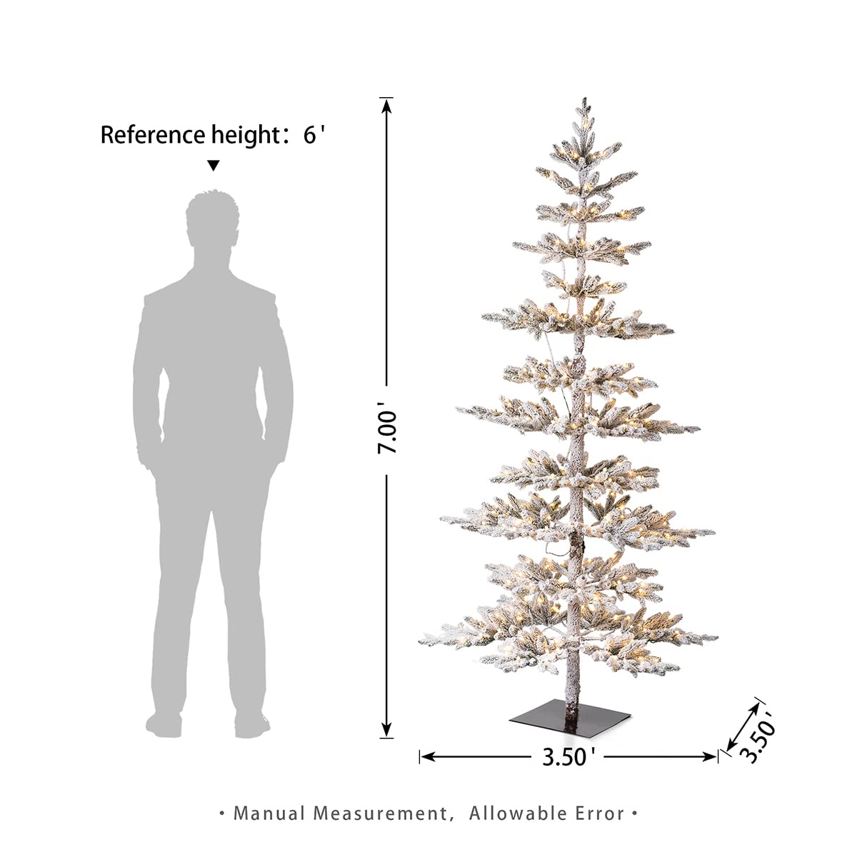 Glitzhome 7ft Pre-Lit Flocked Artificial Christmas Tree with 400 Warm White Lights - Premium Snow-Covered Pine Xmas Tree for Home, Office & Holiday Decor | Perfect for Living Room, Party & Winter Festival Decorations
