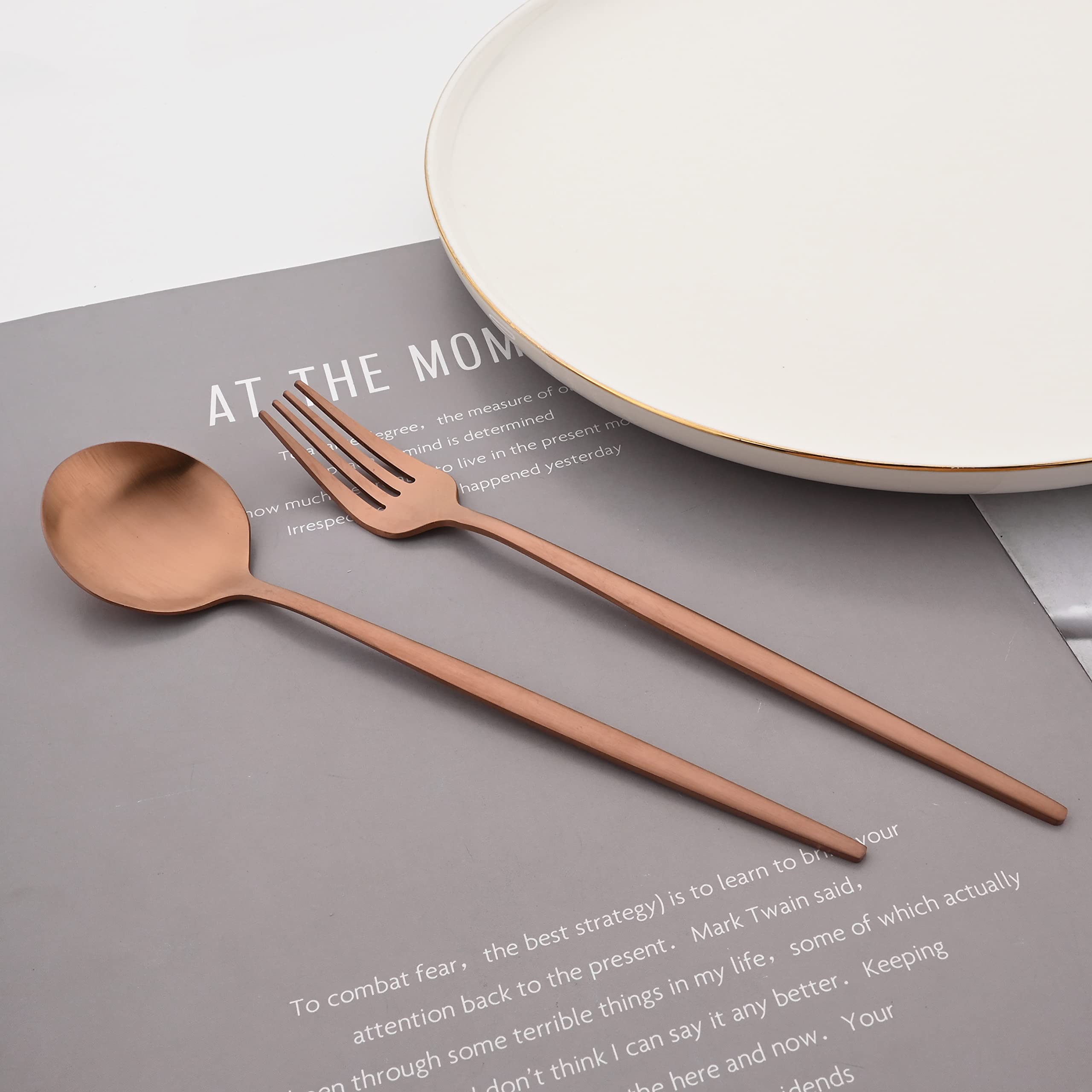 Matte Rose Gold Silverware Set for 4 - 20 Piece Stainless Steel Flatware Set with Knives, Spoons & Forks | Satin Finish, Dishwasher Safe | Elegant Dining & Dinner Party Tableware