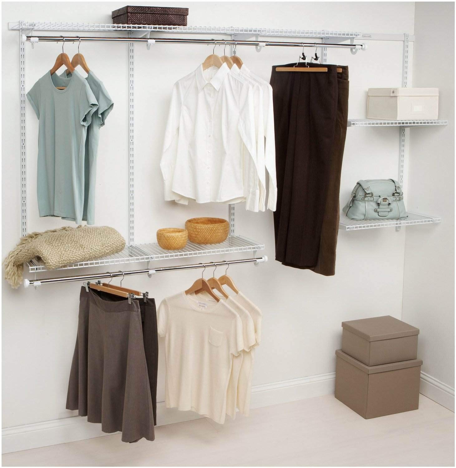 Rubbermaid Configurations Custom Closet Kit - 4-8 Ft Adjustable Metal Wire Shelving System with White Finish | Expandable Storage Solution for Home Organization | Perfect for Closet, Pantry, Laundry Room & Mudroom Organization