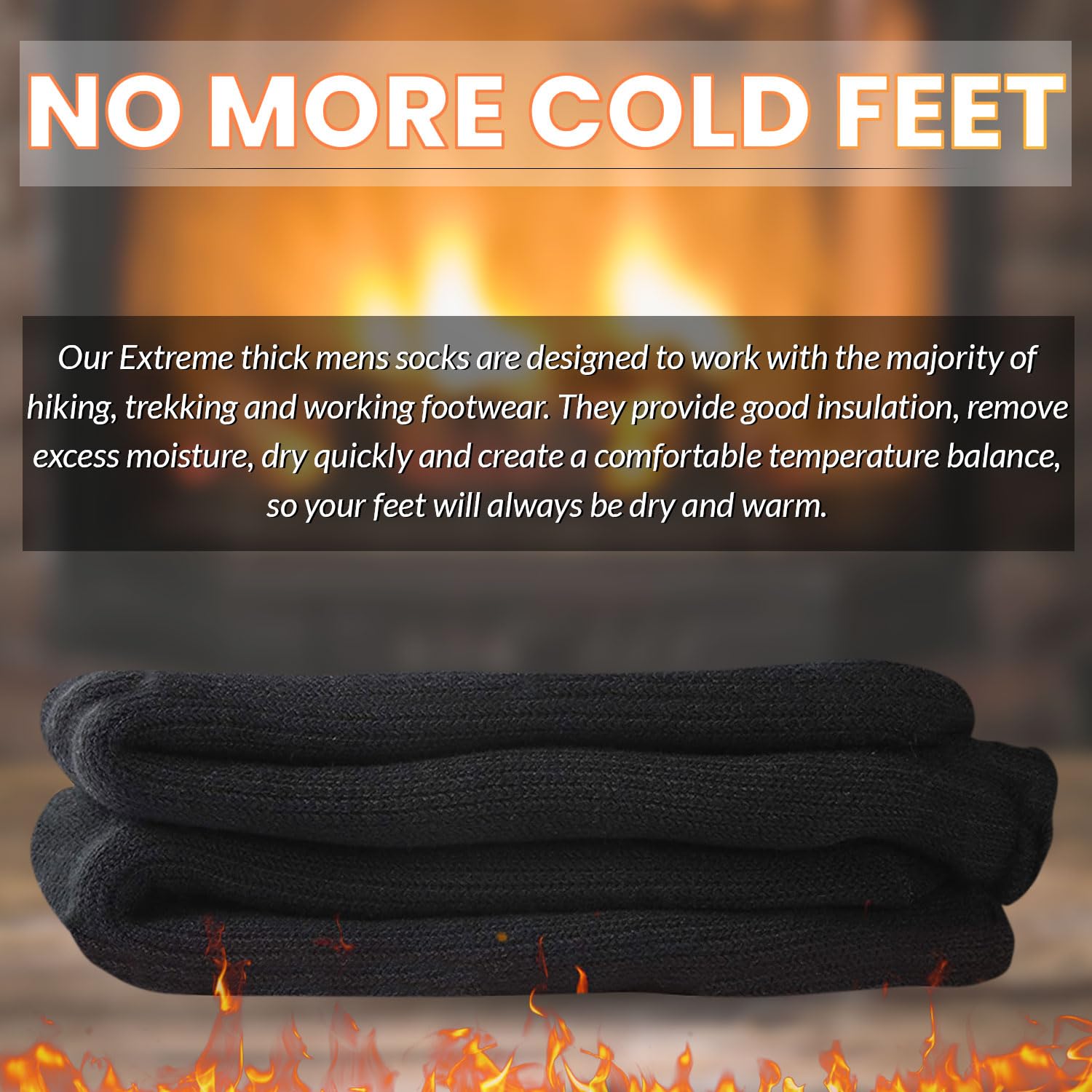 HiFEN® 3 Pairs Mens Thermal Socks - Extra Thick Winter Boot Socks for Men - Black Warm Heated Socks Multipack for Hiking, Skiing & Cold Weather Outdoor Activities