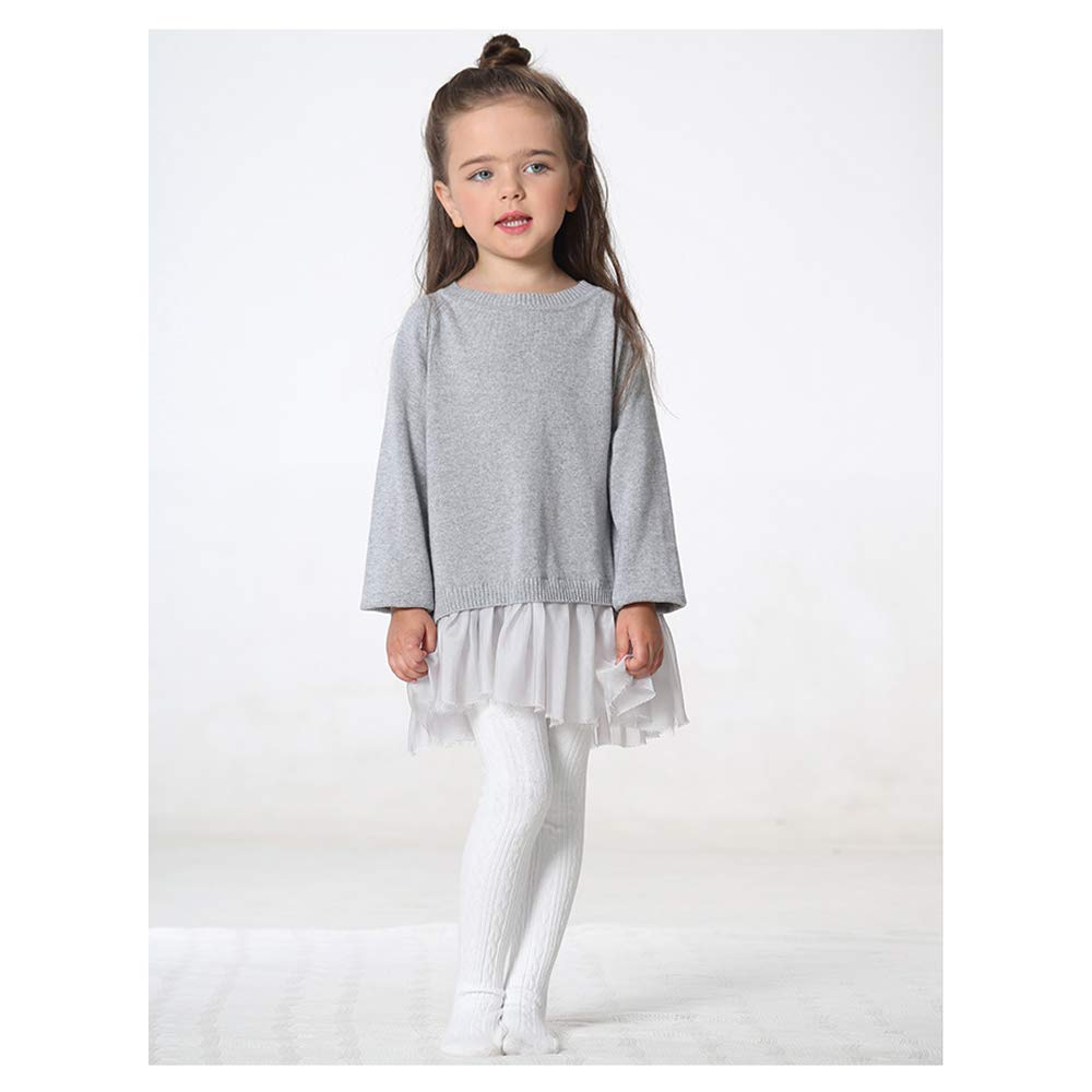 TechCity Girls' Seamless Cotton Cable Knit Tights & Leggings for Toddlers (2-14 Years) - Soft Stretchy Stockings for School, Play & Winter Warmth