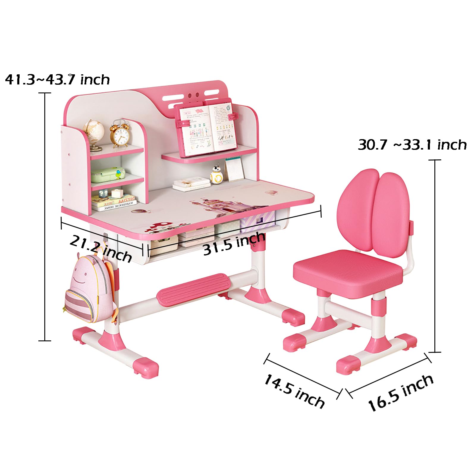 Adjustable Kids Desk and Chair Set with Astronaut Design - Ergonomic Study Table for Boys & Girls Ages 3+, Includes Storage Shelf & Large Drawers (Pink) - Perfect for Homeschooling, Online Learning & Bedroom Study Space