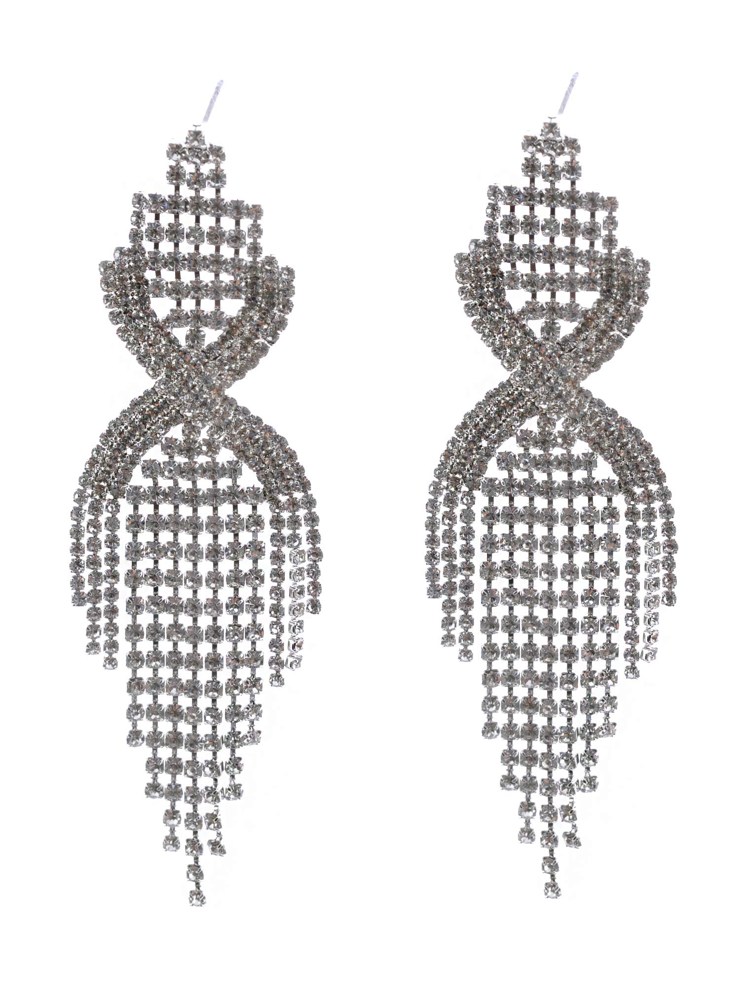 Stylish Silver Plated Long Rhombus Chandelier Dangle Earrings for Women | Elegant Party & Evening Wear Jewelry | Perfect for Weddings, Prom, and Special Occasions