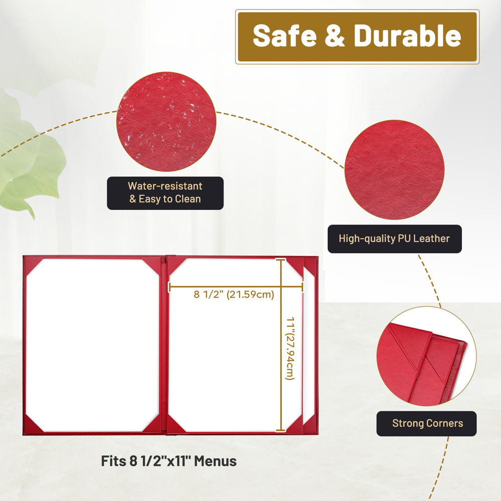 Premium 10-Pack PU Leather Menu Covers - 4 View Design, 8.5