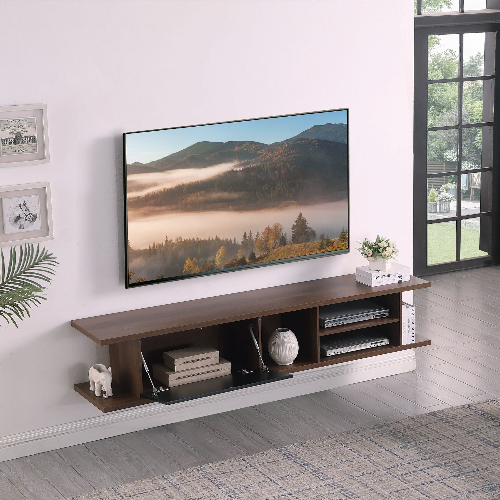 Auldrin 200cm Floating TV Stand Entertainment Center, Wall Mounted TV Console with Storage Shelf - Dark Oak Wood Modern Design by Tauris - Perfect for Living Room, Bedroom & Home Theater Setup