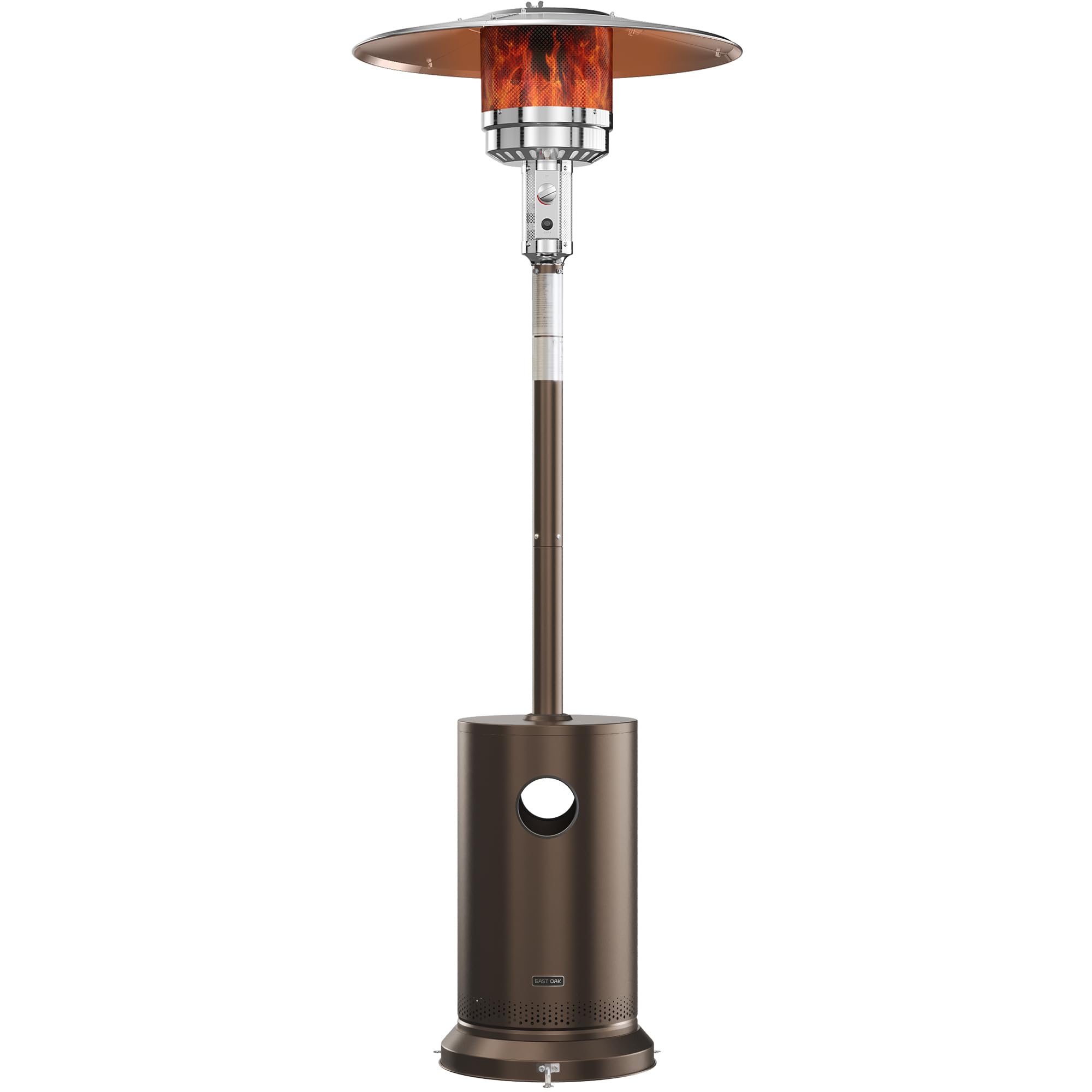 EAST OAK 55,000 BTU Outdoor Propane Patio Heater with Round Table & Stainless Steel Burner - Portable Wheeled Patio Heater for Large Backyards, Gardens, Restaurants, and Commercial Events - Bronze Finish for Warm Outdoor Gatherings in Cold Weather