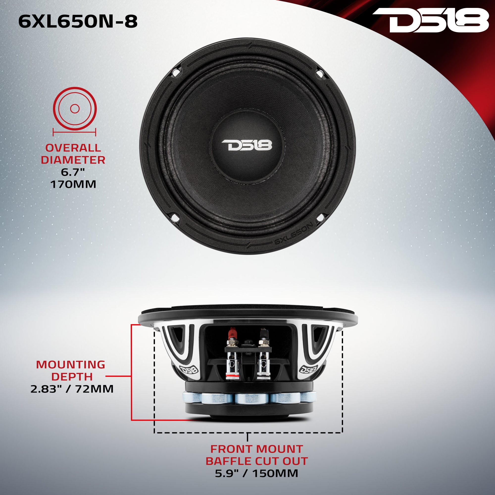 XL 6.5 Inch Neodymium Speaker Rings - 325 Watts RMS 8 Ohm Mid-Range Loudspeaker for Car Audio & Home Theater Systems