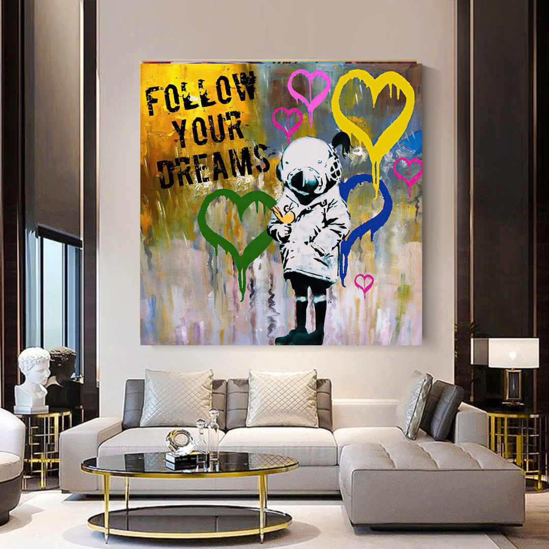 Banksy Follow Your Dreams Graffiti Canvas Wall Art Print - Urban Street Art Decor for Living Room, Bedroom & Office - Perfect Gift for Art Lovers
