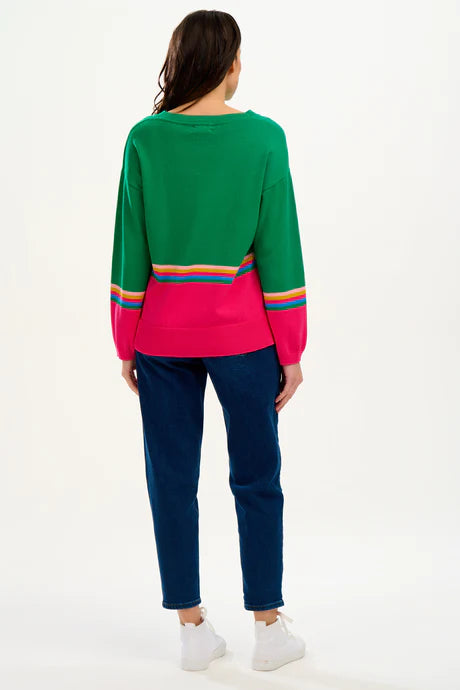 Moana Jumper Sweater - Green & Prism Color Block Pullover for Women | Cozy Winter Fashion, Casual Outfit, Disney Inspired Style