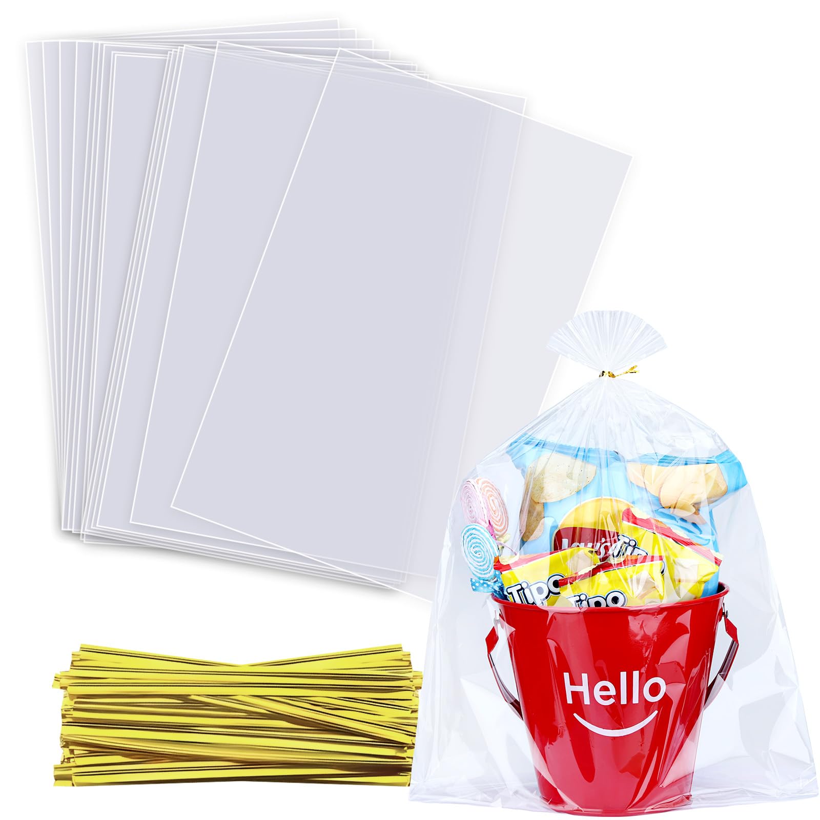 OYAVISR 50pcs 12x16 Inch Clear Cellophane Candy Bags with Ties - Party Favor, Goodie, Cake Pop, Gift, Apple & Cookie Bags for Bakery, Birthday, Baby Shower, Wedding Favors and Holiday Gift Baskets
