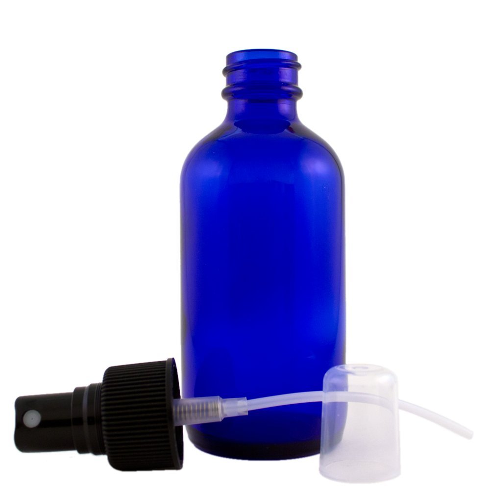 4oz Blue Glass Bottle with Black Spray Pump - Essential Oil Dispenser for Aromatherapy, DIY Skincare & Travel Use