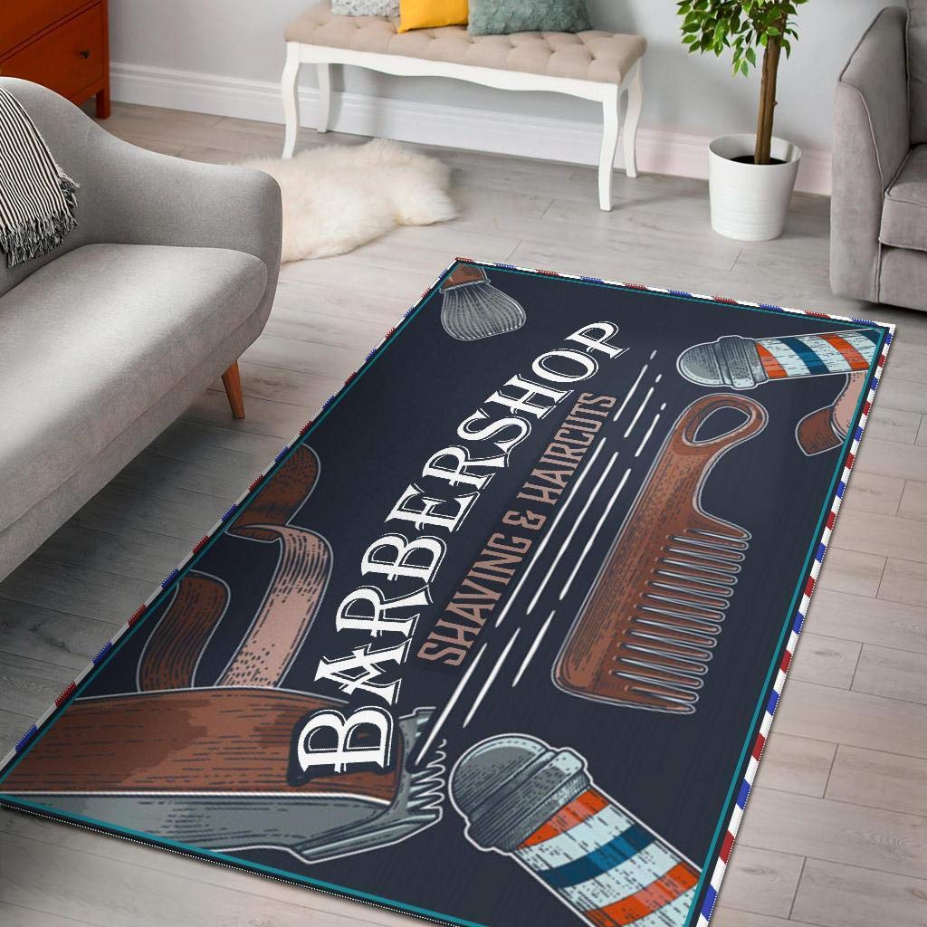 Barber Shop Area Rug - Non-Slip Floor Carpet for Living Room, Dining Room, Bedroom, Kitchen & Nursery | Durable Yoga Mat Alternative for Home Decor & Fitness Use