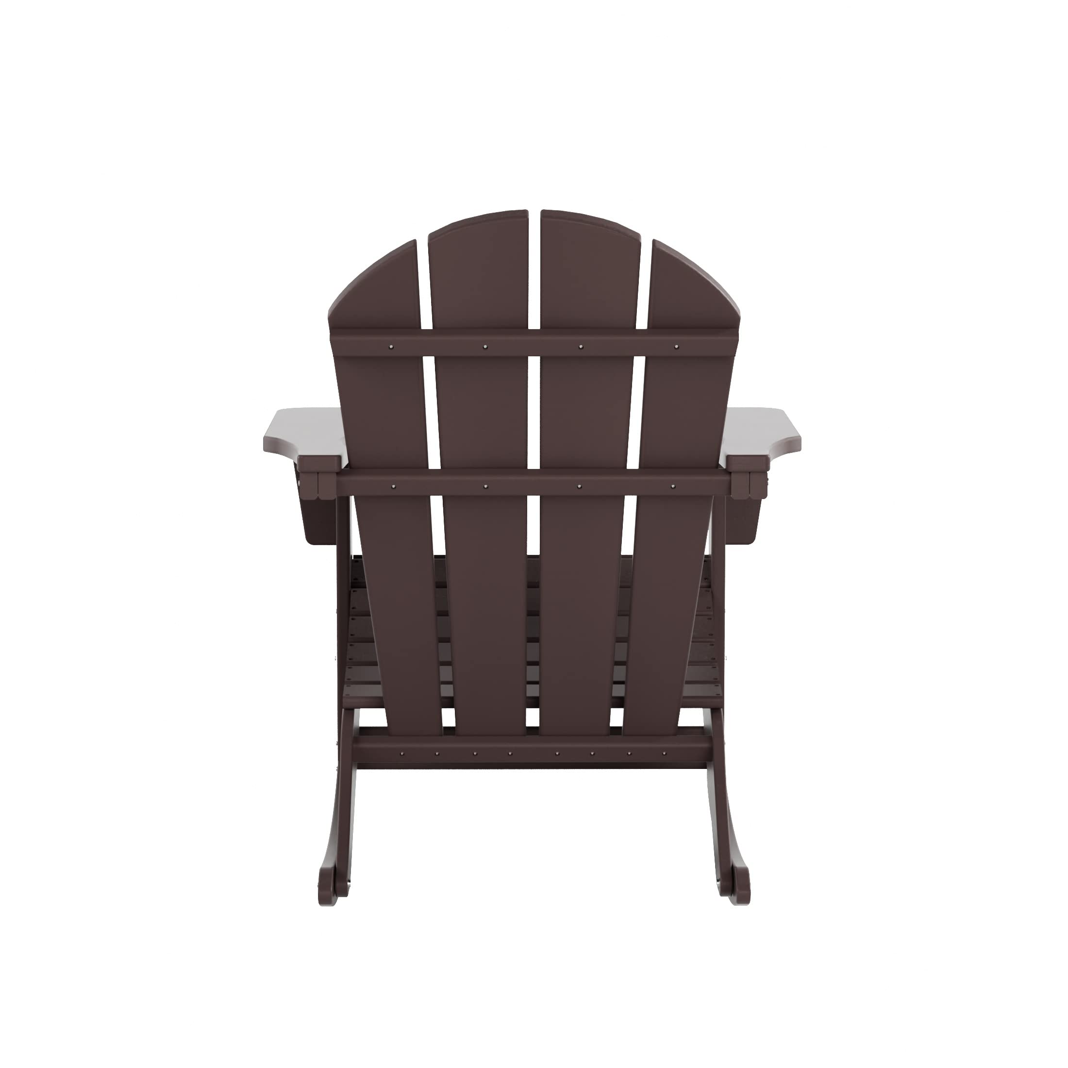 WO Home Furniture 3-Piece Patio Rocking Chair Set - Classic Outdoor Adirondack Rocker Chairs & Side Table in Dark Brown - Perfect for Backyard, Garden, Porch & Poolside Relaxation