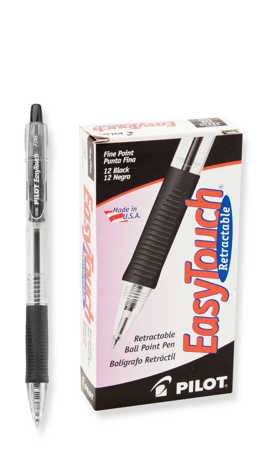 3 Pack EasyTouch Ballpoint Retractable Pens - Black Ink Fine Point by PILOT - Smooth Writing for Office, School & Everyday Use