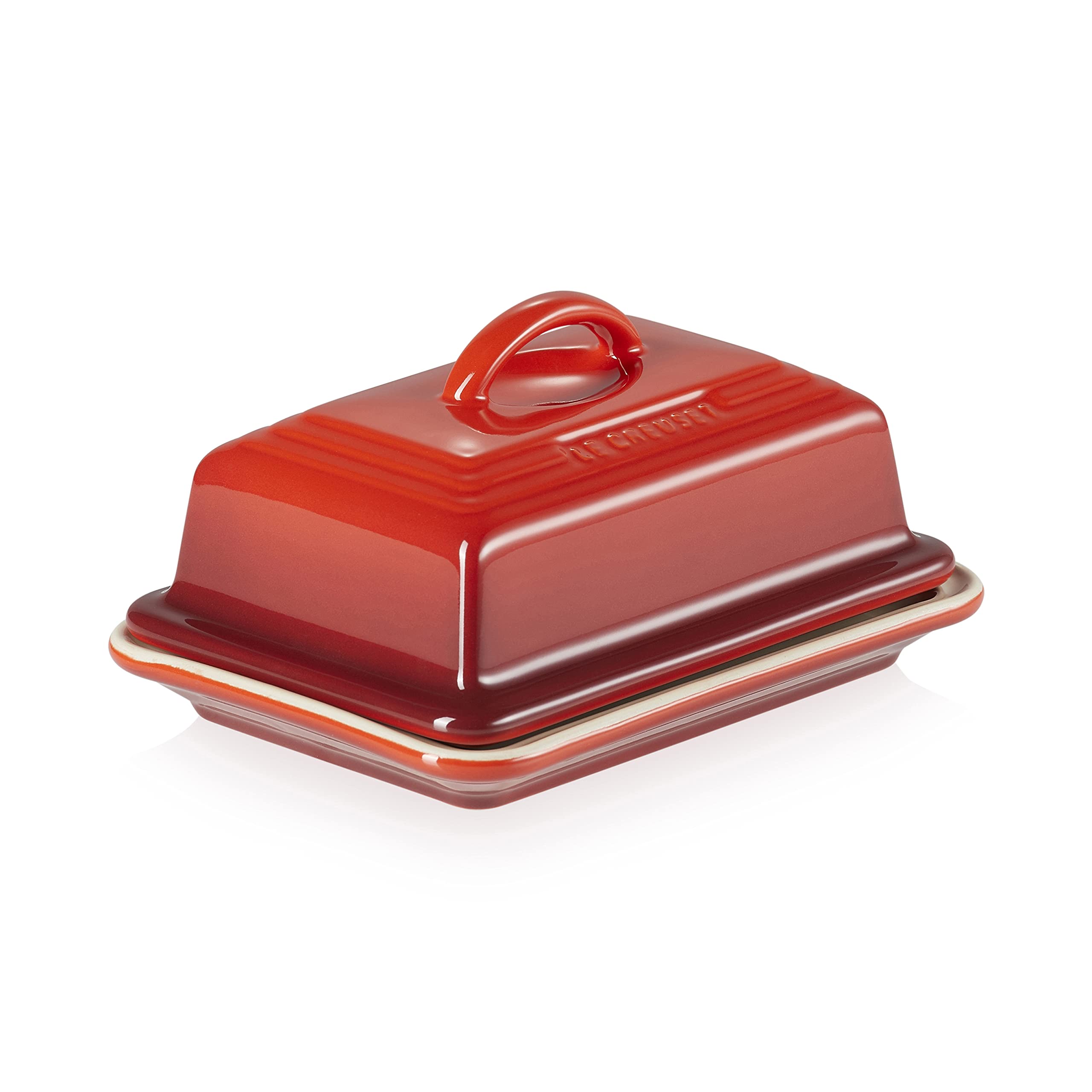 Le Creuset Stoneware European Butter Dish in Cerise Red | Premium Butter Keeper for Freshness | Perfect for Kitchens, Dining Tables & Gifts