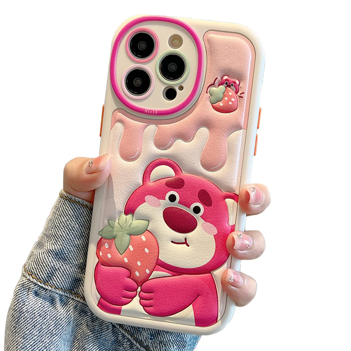 Cute Pink Bear TPU Leather Embossed Cartoon Case for iPhone 11 Pro Max - Shockproof Protective Soft Rubber Phone Cover for Women & Girls | Perfect for Daily Use, Travel & Gift Giving