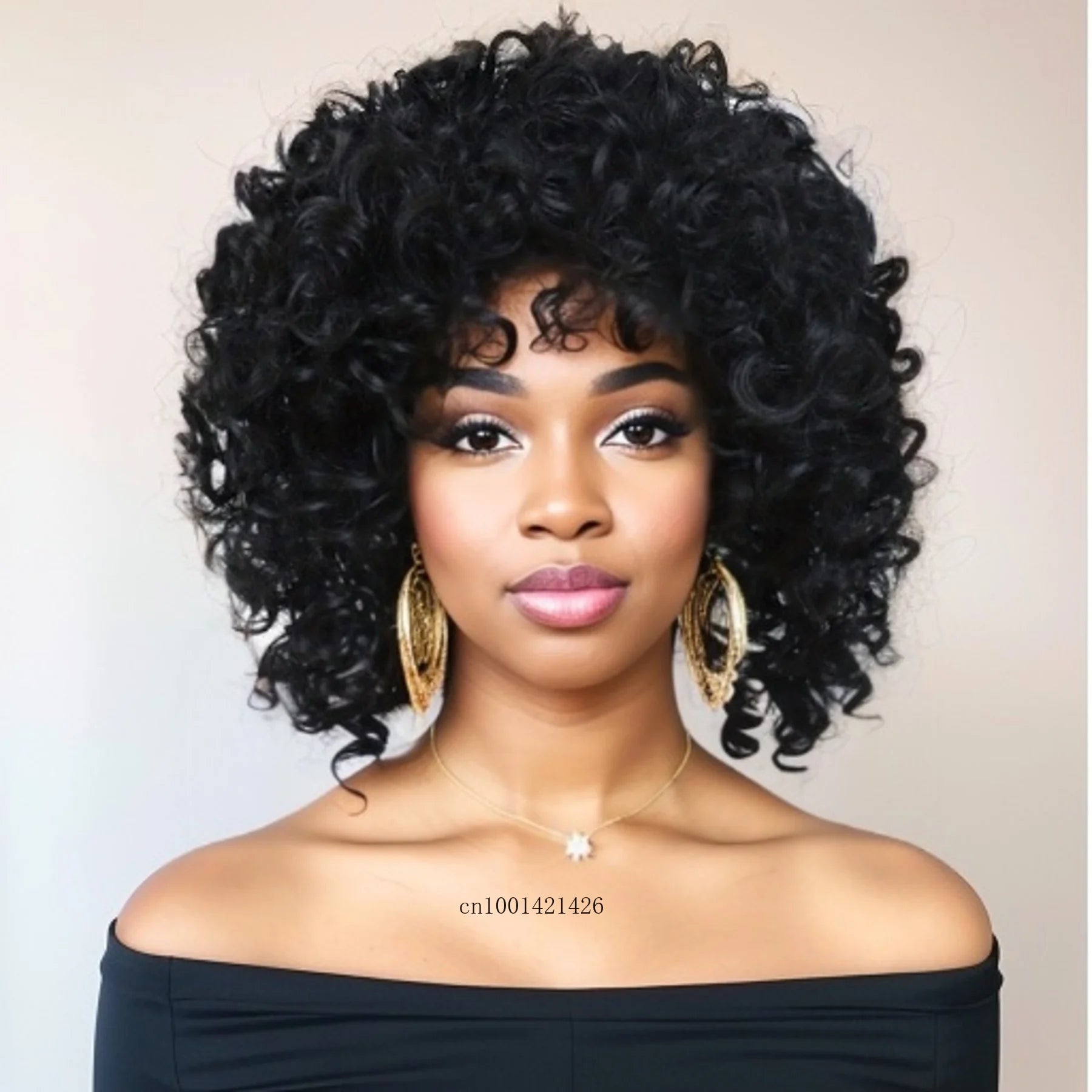 Afro Curly Wigs for Women - Synthetic Ombre Brown Wig with Bangs | Heat Resistant Fiber | Natural-Looking Haircuts | Perfect for Cosplay, Costume Parties & Everyday Wear