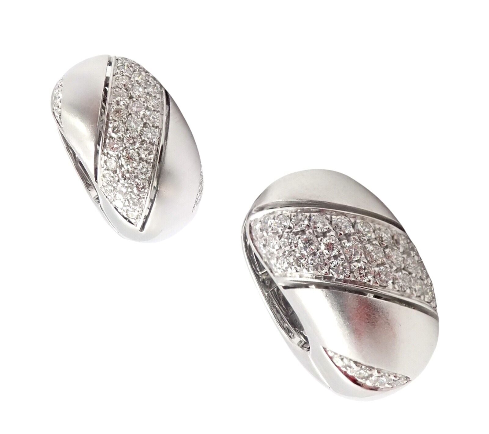 Authentic Damiani 18k White Gold 2 Carat Diamond Brushed Large Huggie Hoop Earrings for Women - Perfect for Weddings, Parties & Special Occasions