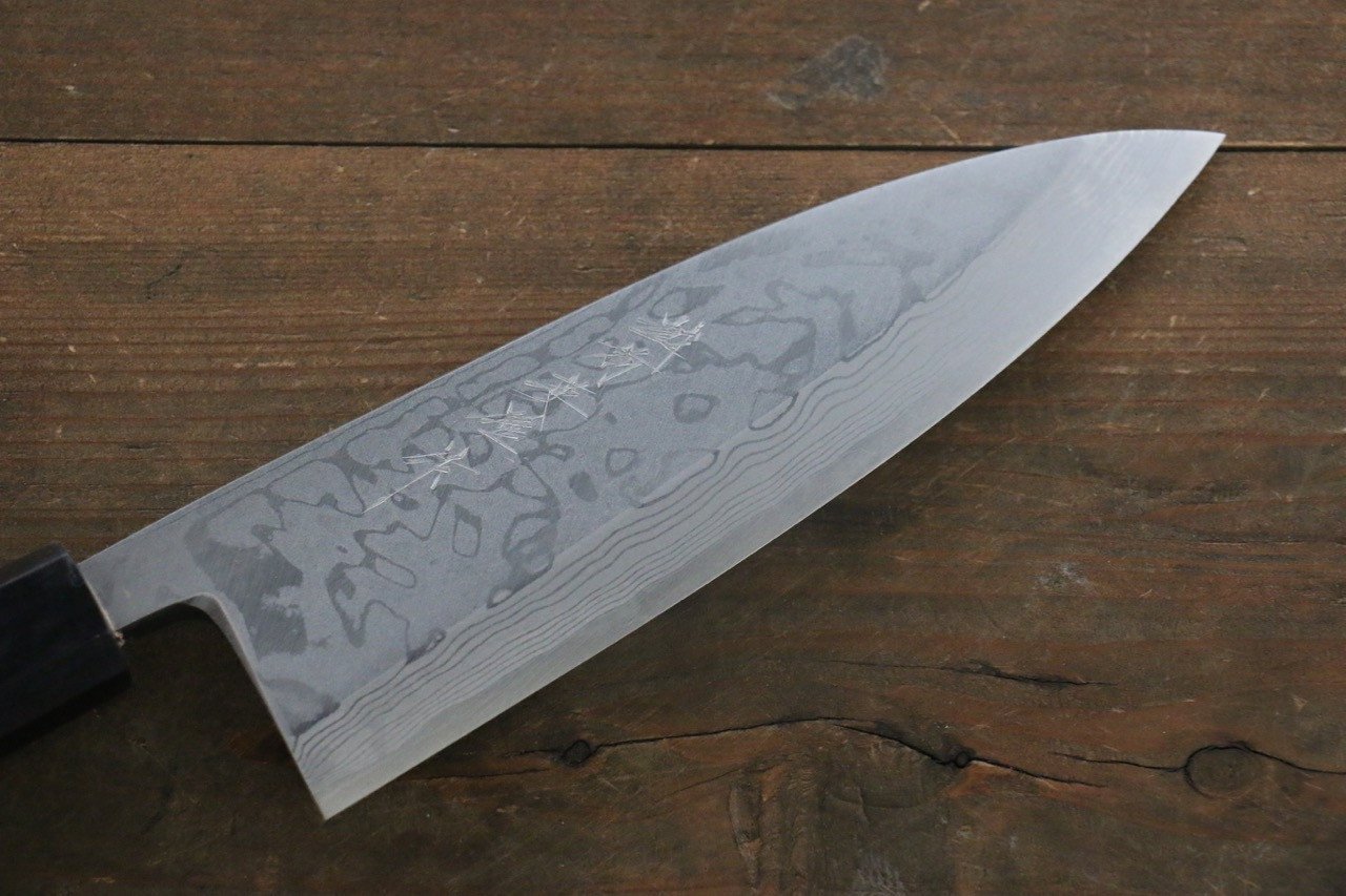 Premium Hideo Kitaoka White Steel No.2 Damascus Deba Knife 180mm with Ebony Handle - Professional Japanese Kitchen Knife for Sushi, Fish Filleting & Meat Cutting