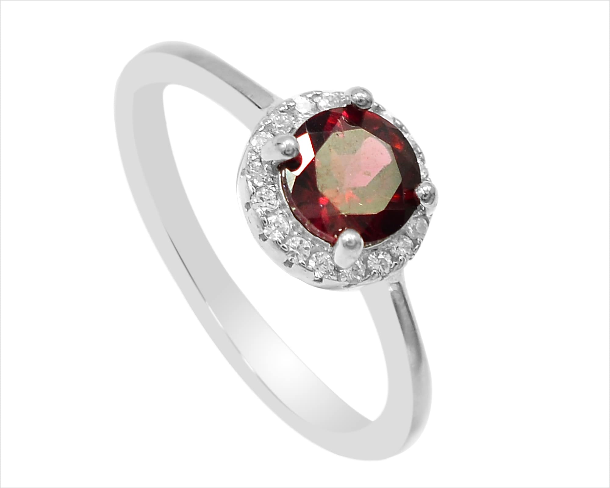 925 Sterling Silver 6mm Round Cut Natural Red Rhodolite Garnet Jewelry Set - Ring, Earrings & Pendant for Women | January Birthstone Gift for Wife, Anniversary, Valentine's Day & Special Occasions