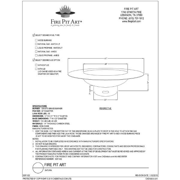 Saturn Fire Pit with Lid - Outdoor Wood Burning Fire Bowl for Backyard, Patio, and Camping