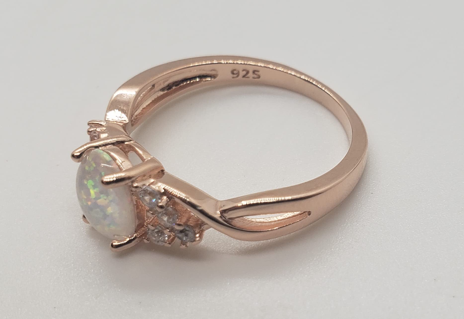 8 Size White Fire Opal Topaz Rose Gold Ring for Women - Elegant Jewelry Gift for Anniversary, Wedding & Special Occasions