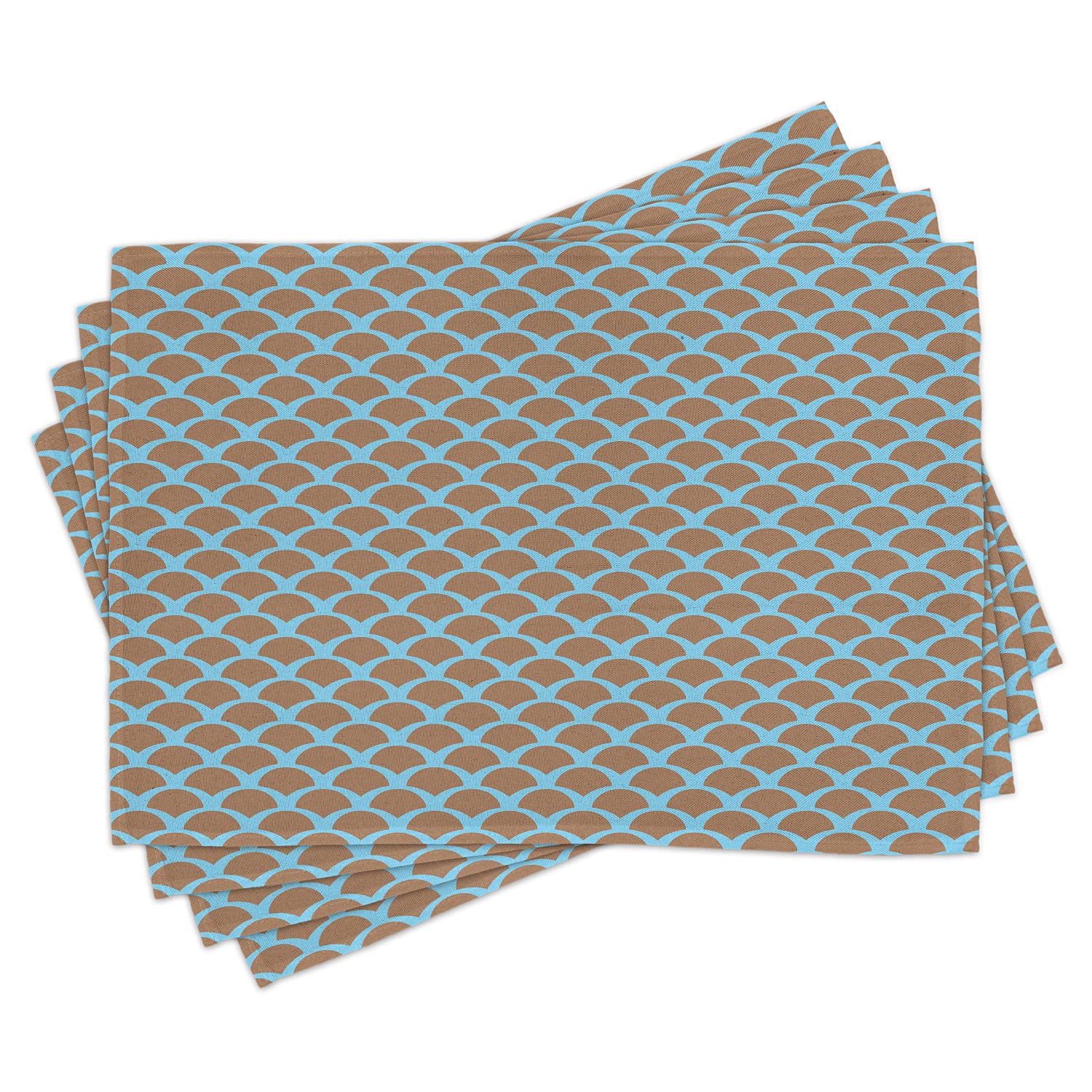 Ambesonne Fish Place Mats Set of 4 - Squama Pattern with Intertwined Half Circles Aquatic Animal & Snake Scale Design - Washable Fabric Placemats for Dining Room, Kitchen Table Decor in Tan & Pale Blue - Perfect for Seafood Dinners, Ocean-Themed Parties & Coastal Home Decor