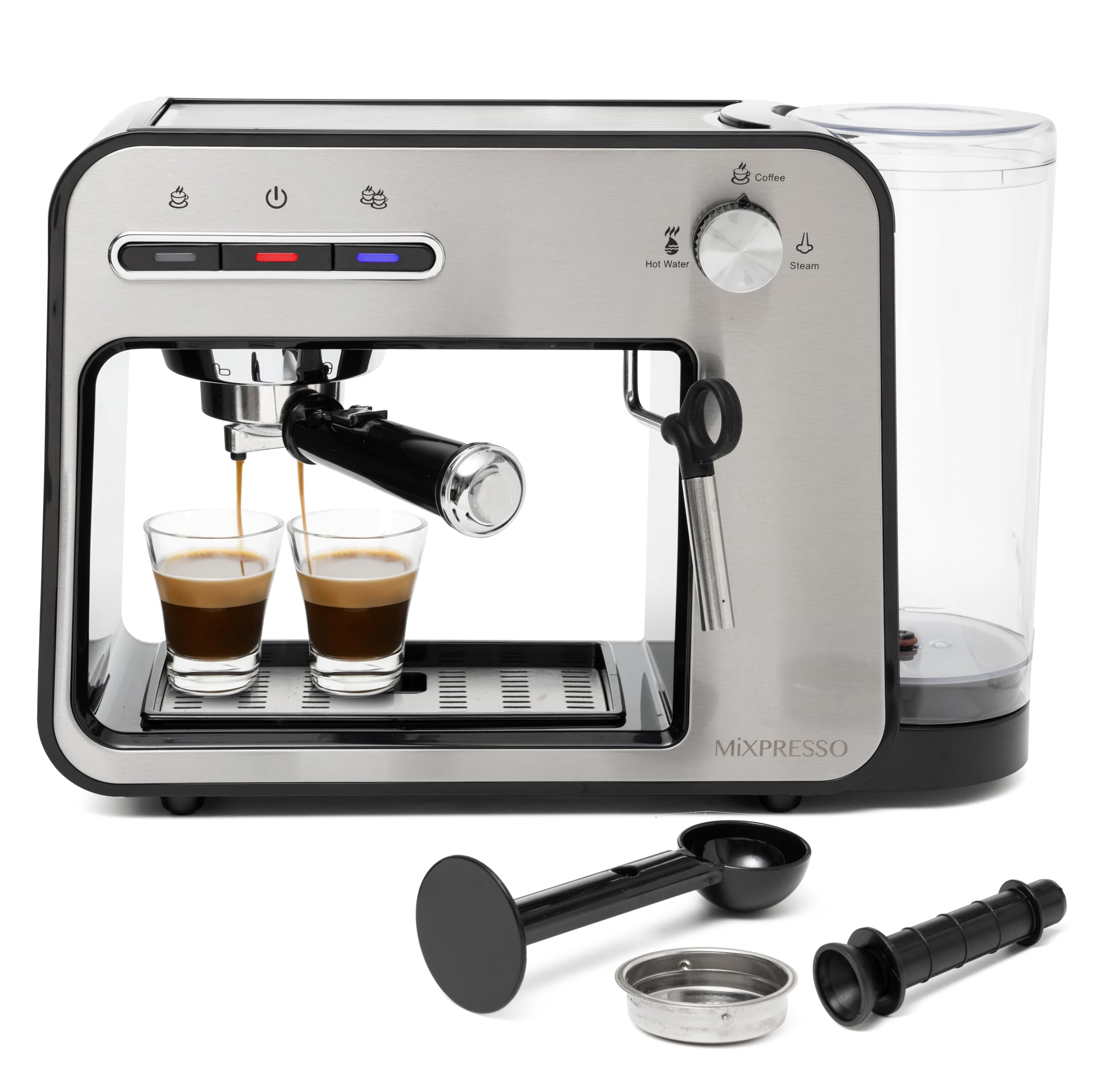 Mixpresso 15 Bar Professional Espresso Machine with Milk Frother - Fast Heating 1450W Coffee Maker for Home, Double Cup Splitter & 37Oz Water Tank - Perfect for Making Cappuccino, Latte & Espresso Drinks