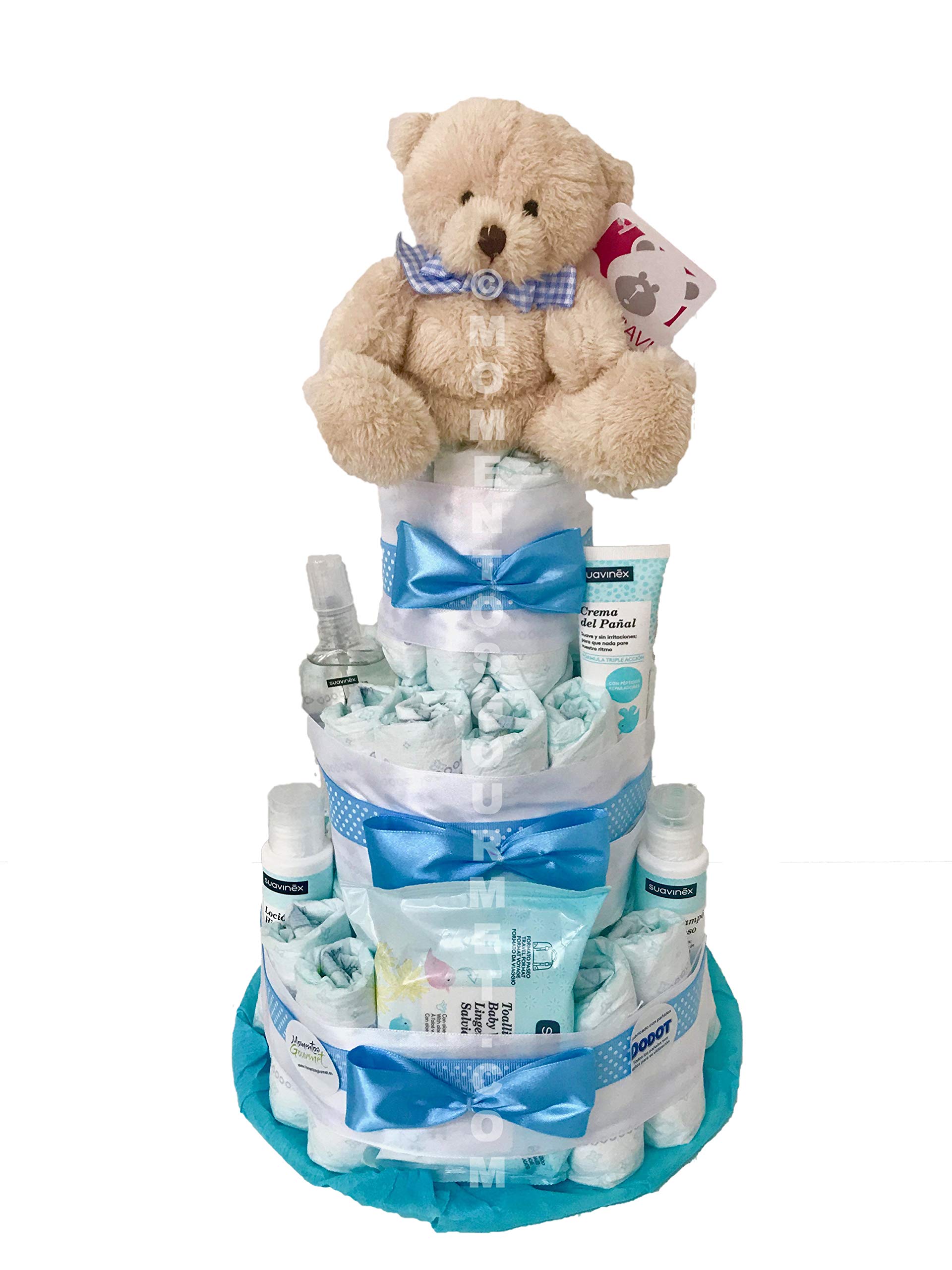 Suavinex Blue Diaper Cake with Pacifier - Size 2 (3-6 kg) - Practical Baby Gift Basket for Newborns | Perfect Baby Shower Gift, Gender Reveal Party & Welcome Home Present