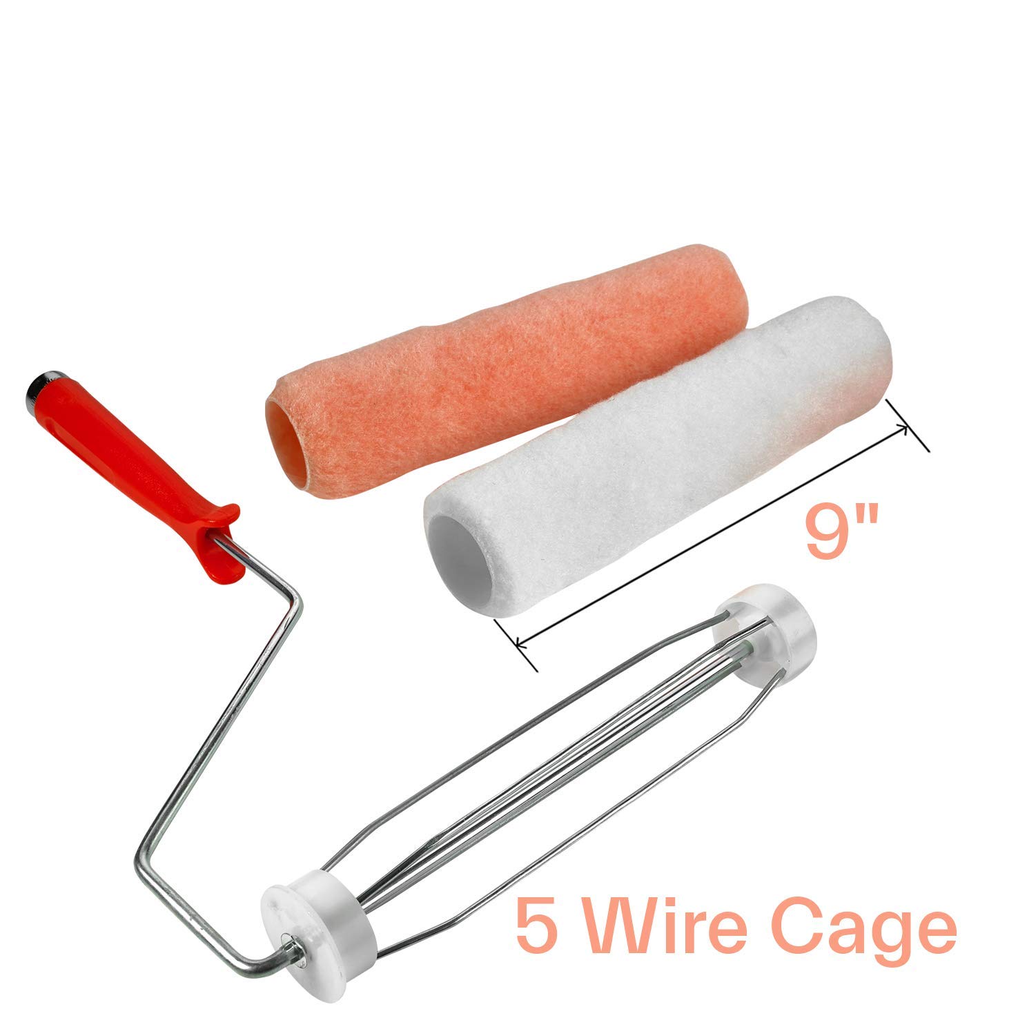 Katzco 9-Inch Paint Roller Set - 5 Wire Cage & 2 Roller Covers for Professional Painting - Oil, Watercolor, Art & Craft Projects - Perfect for Home Renovation, Wall Painting & DIY Construction Projects
