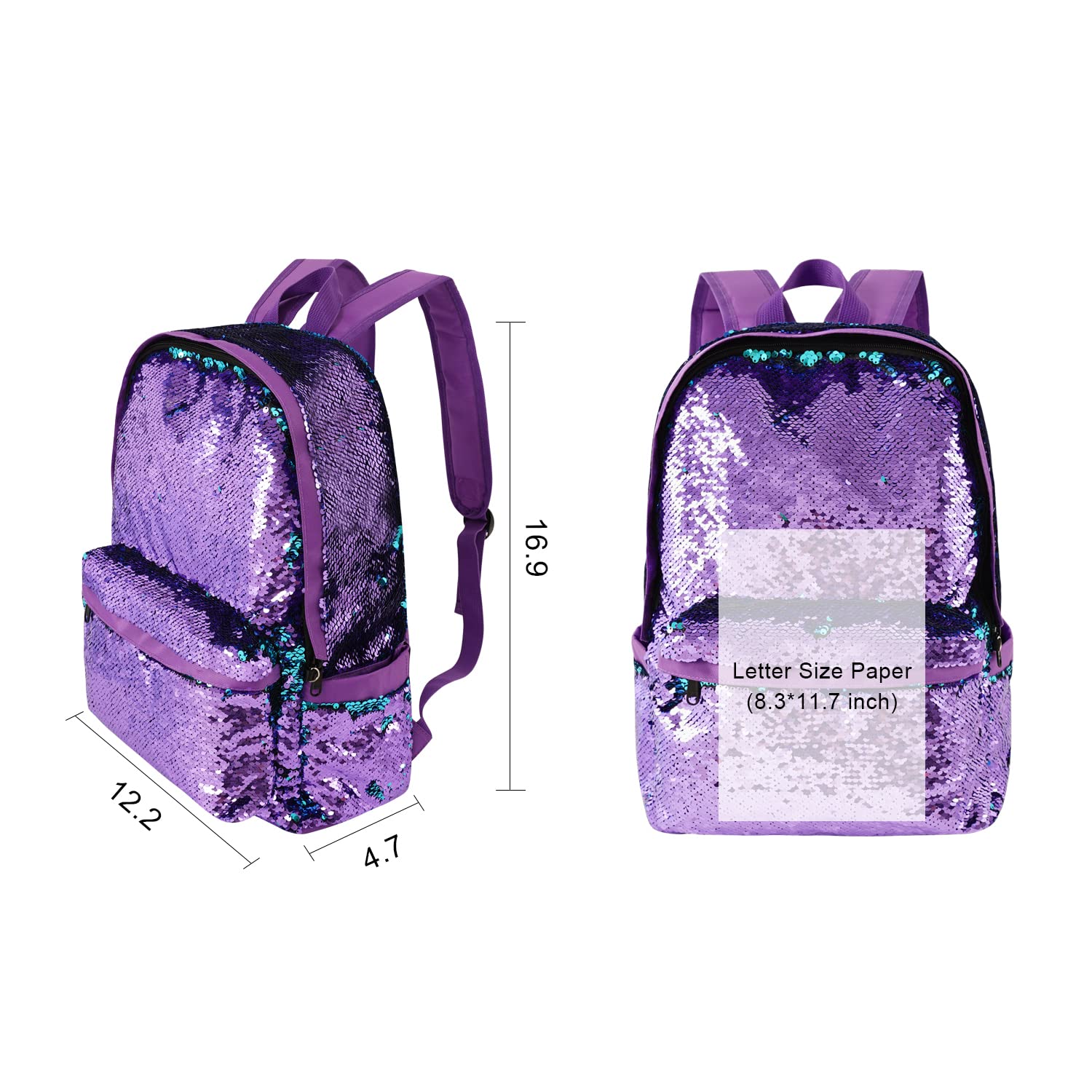 HeySun Sparkly Sequin Backpack for Girls - Glitter School Bag with Adjustable Straps, Purple Bookbag for Elementary, Middle & High School Students | Perfect for School, Travel & Everyday Use