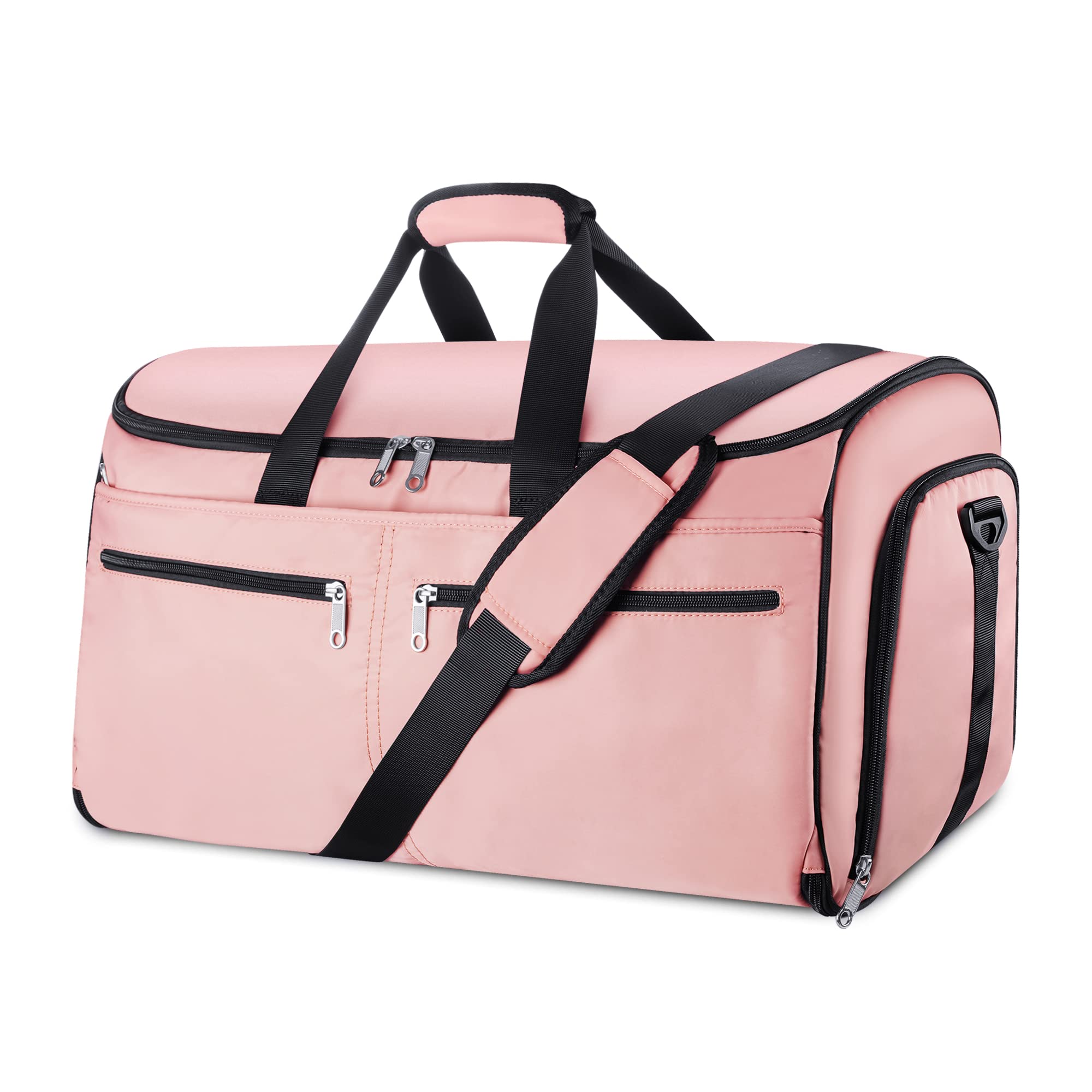 Bukere 2-in-1 Convertible Carry On Garment Bag for Women - Hanging Dress Suitcase & Duffle Bag with Shoe Compartment | Perfect for Business Travel, Weddings & Weekend Getaways (Pink)