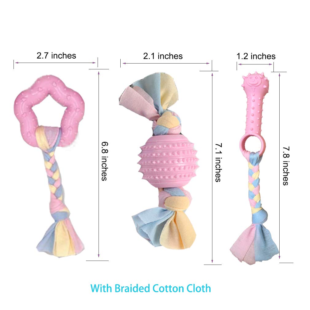 Volacopets Puppy Chew Toys for Small Dogs - 4 Pack Soft Rubber Teething Toys for Puppies, Interactive Dog Toys for Tiny Breeds, Cute Pink Bunny Design - Perfect for Teething Relief & Playtime at Home or Outdoors