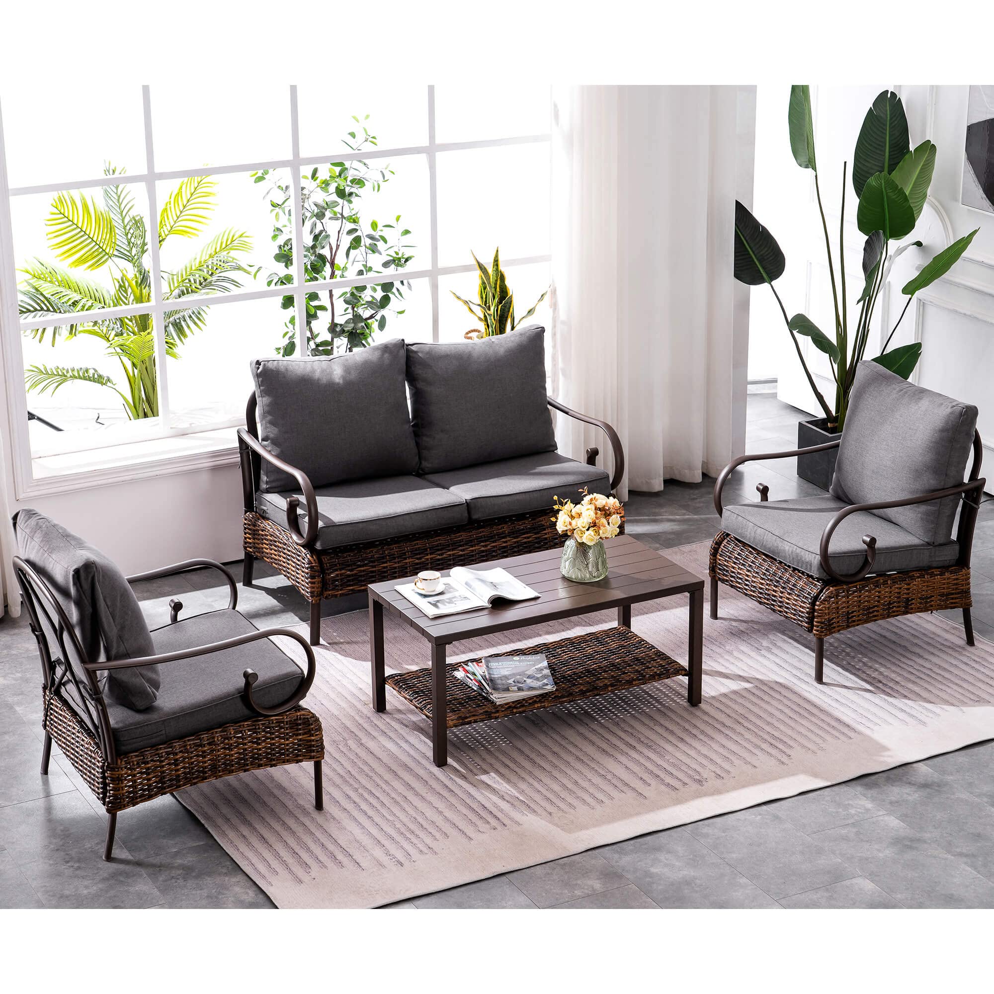 **Ivinta 4-Piece Outdoor Patio Furniture Set - All-Weather Wicker Sectional Sofa with Cushions for Garden, Backyard, Porch, Poolside & Balcony (Grey) - Perfect for Relaxing, Entertaining & Outdoor Gatherings**