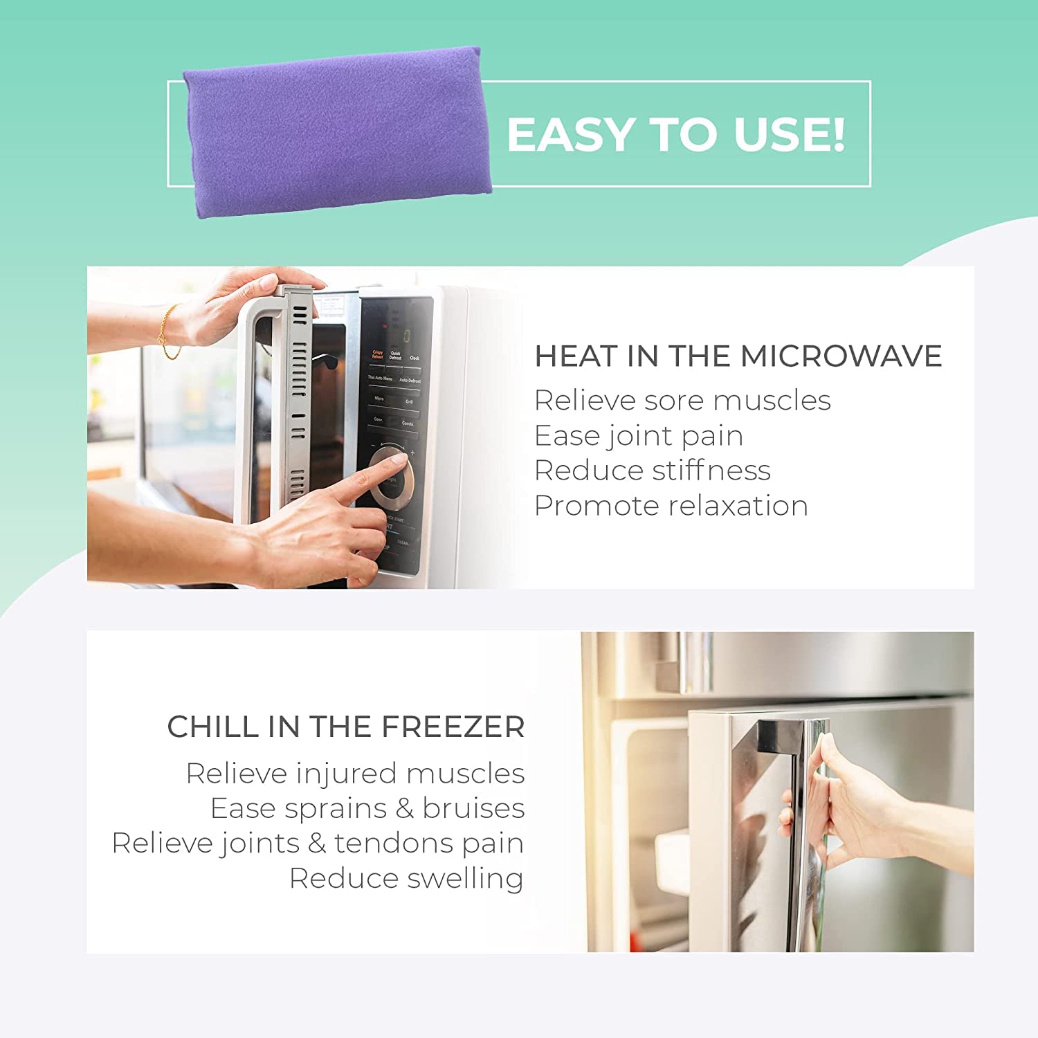 Microwave Heating Pad for Pain Relief - Moist Heat Therapy Pad for Joint & Muscle Pain, Cramps - Lavender Scented Hot & Cold Pack (Purple) - Perfect for Back Pain, Period Cramps & Post-Workout Recovery