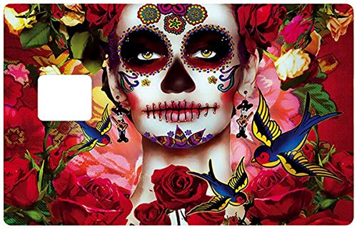 Personalized Credit Card Stickers - Catarina Calavera Skull Design - Removable CHIP Compatible Decals for Visa, Mastercard & Amex - Fun Way to Customize Your Wallet & Express Your Style
