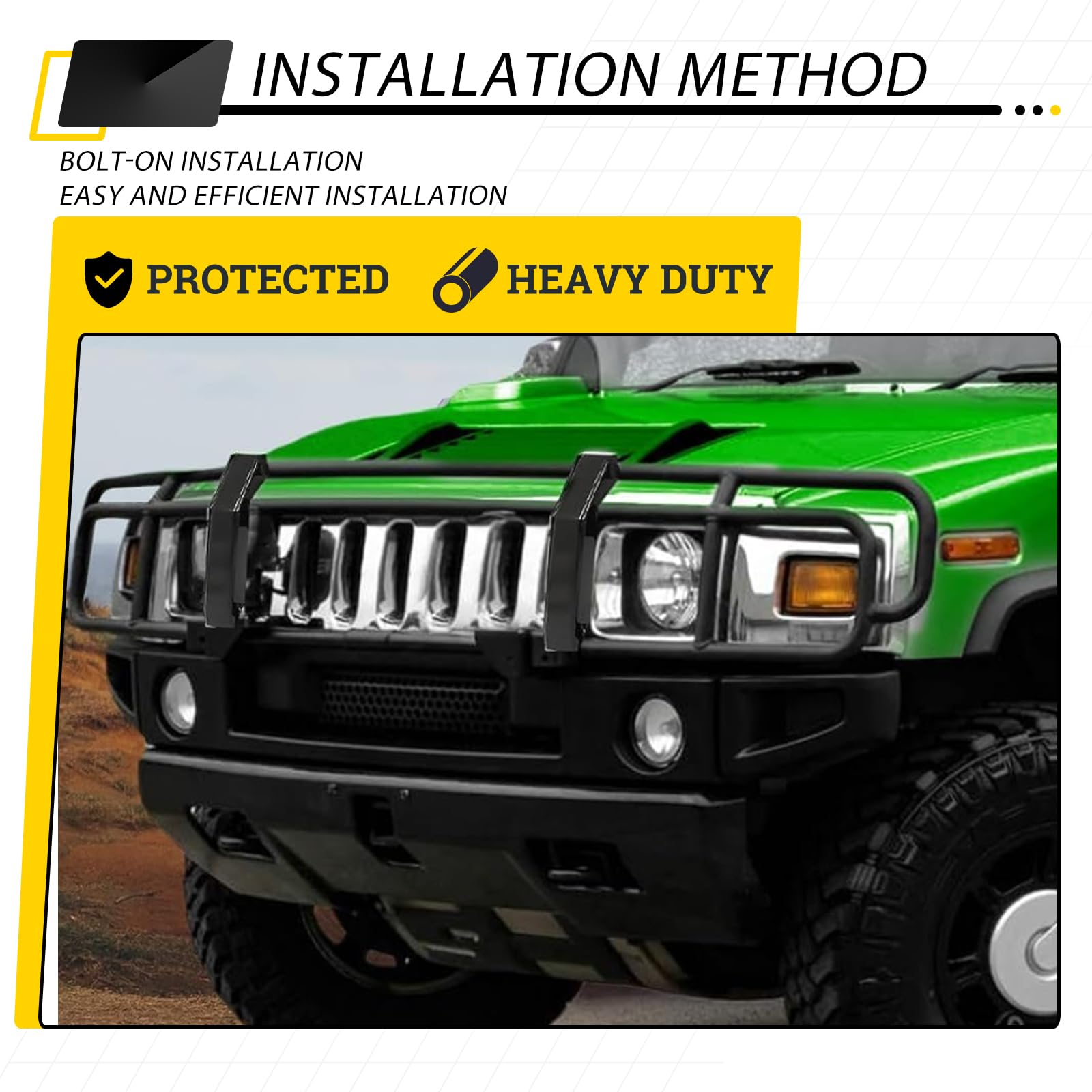 KUAFU Heavy Duty Steel Front Bumper Brush Guard for 2003-2009 Hummer H2 - Black Powder Coated Off-Road Protection | Perfect for Truck Accessories, Off-Roading & Vehicle Protection